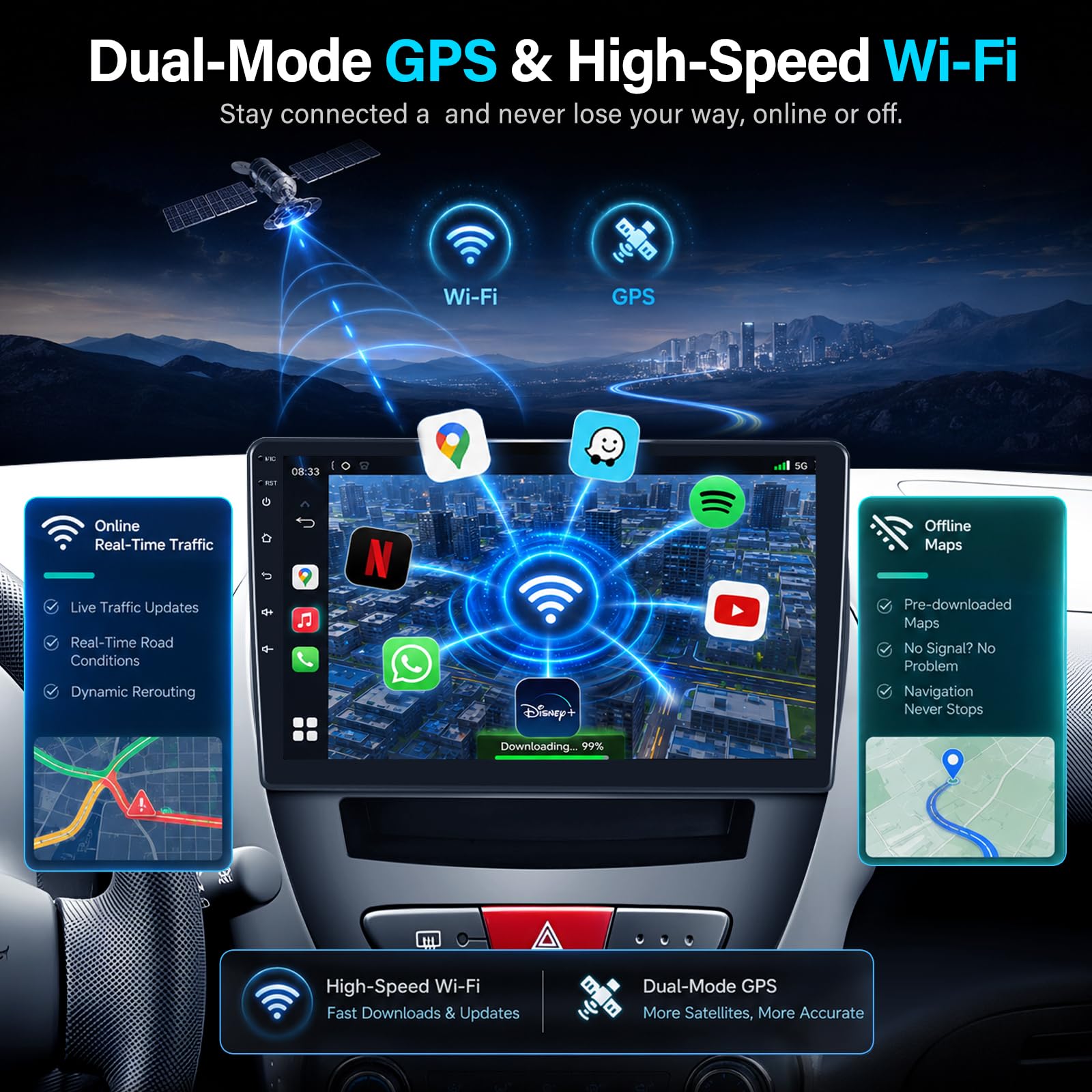 Android Stereo Auto per Toyota Aygo/Peugeot 107/Citroen C1 2005-2014, 2GB+64GB Autoradio 10,1 Pollici con Mascherina e Canbus, Supporta CarPlay Android Auto Wireless, Telecamera Retromarcia, SWC