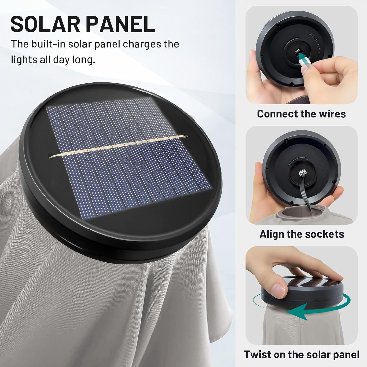 AreShark 6.5' x 10' Rectangular Patio Umbrella with Solar Lights, Solar Powered Lighted Market Umbrella w/Tilt and Crank, Outdoor Table Umbrella for Garden, Deck, Backyard, Pool and Beach, Light Gray