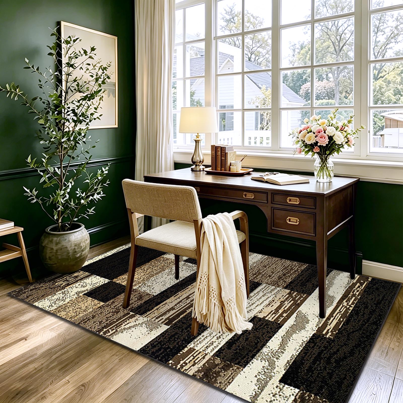 Teppiche Wohnzimmer Deko Weich Waschbarer Anti-Rutsch Modern Wohnzimmerteppich Teppiche Gegend Kurzflor Teppich für Schlafzimmer Kinderzimmer Bettvorleger Matte Schwarz 200 x 230cm