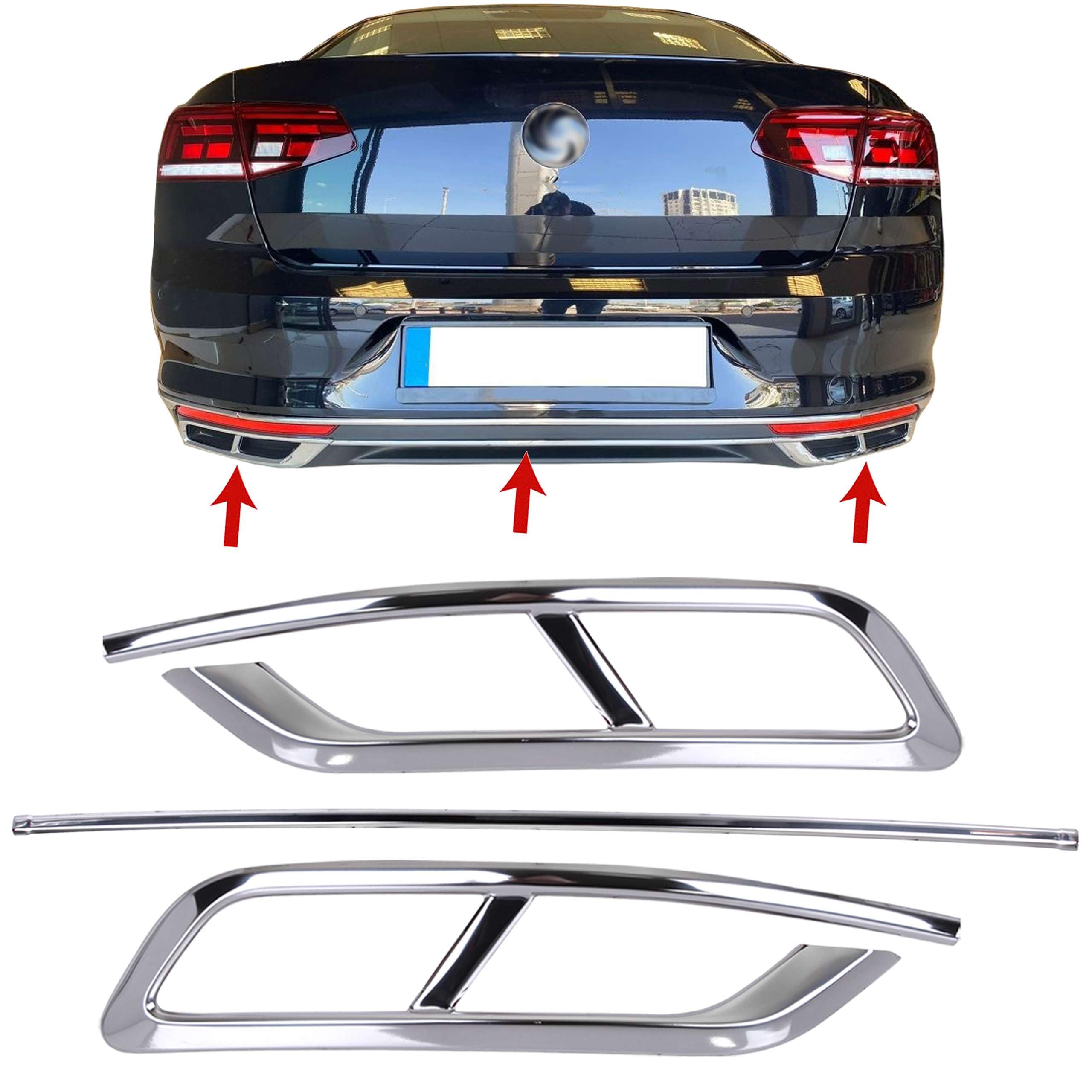 INLY Lamas de escape en acero inoxidable cromado compatibles con Passat B8 (a partir de 2019)
