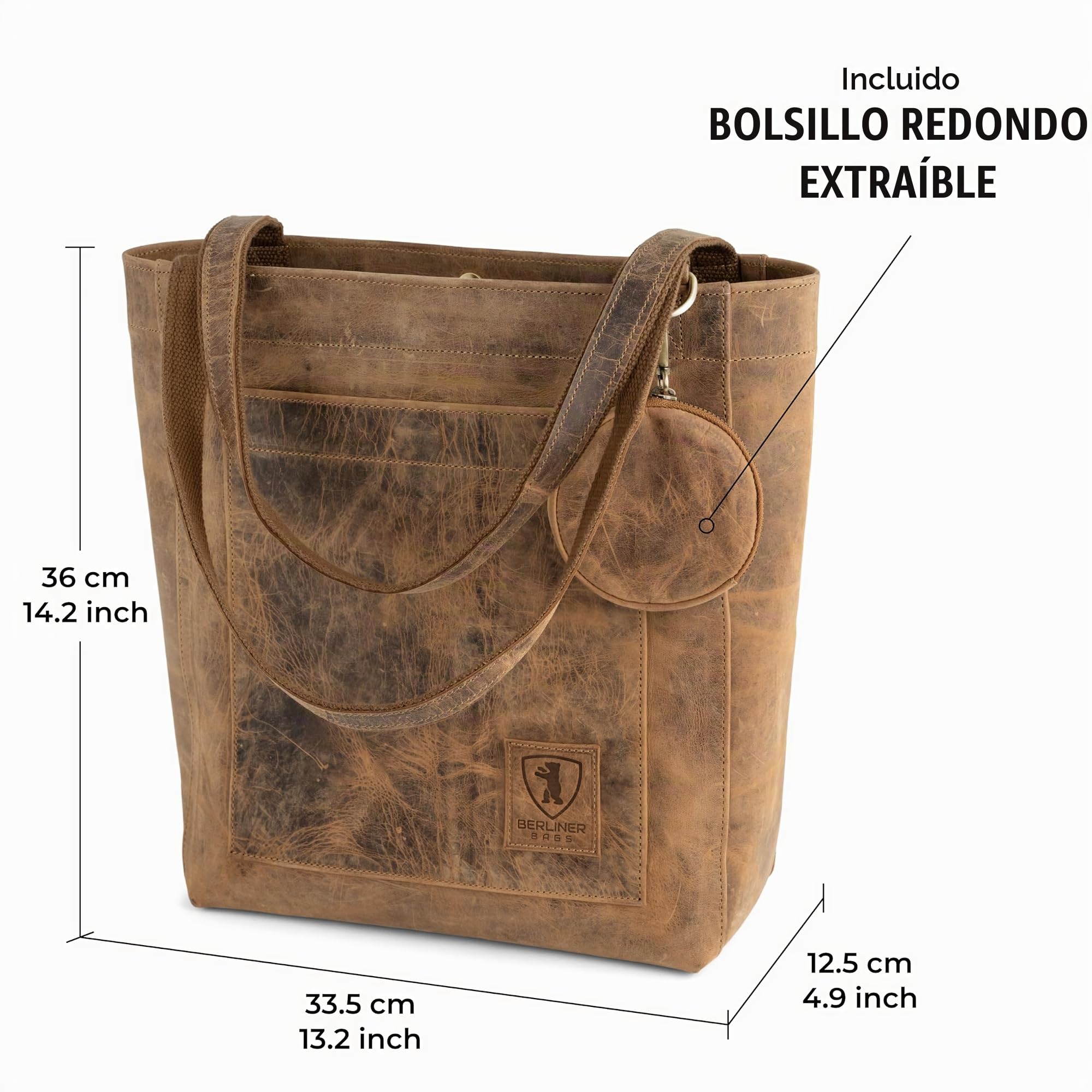 Berliner Bags Seville Bolso Shopper Tote Mujer Piel Auténtica Grande Asas