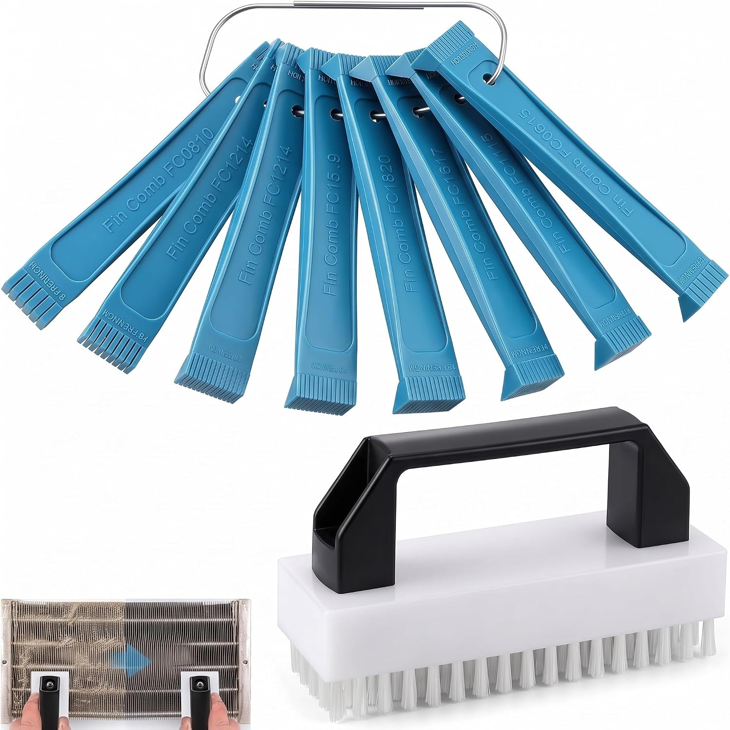 8 PCS Air Conditioner Fin Cleaner Kit, 2-in-1 AC Fin Comb Straightener & 7-in-1 Coil Comb Set, AC Coil Cleaner Brush for HVAC, Evaporator, Condenser, Refrigerator, Radiator Cleaning & Repair Tool