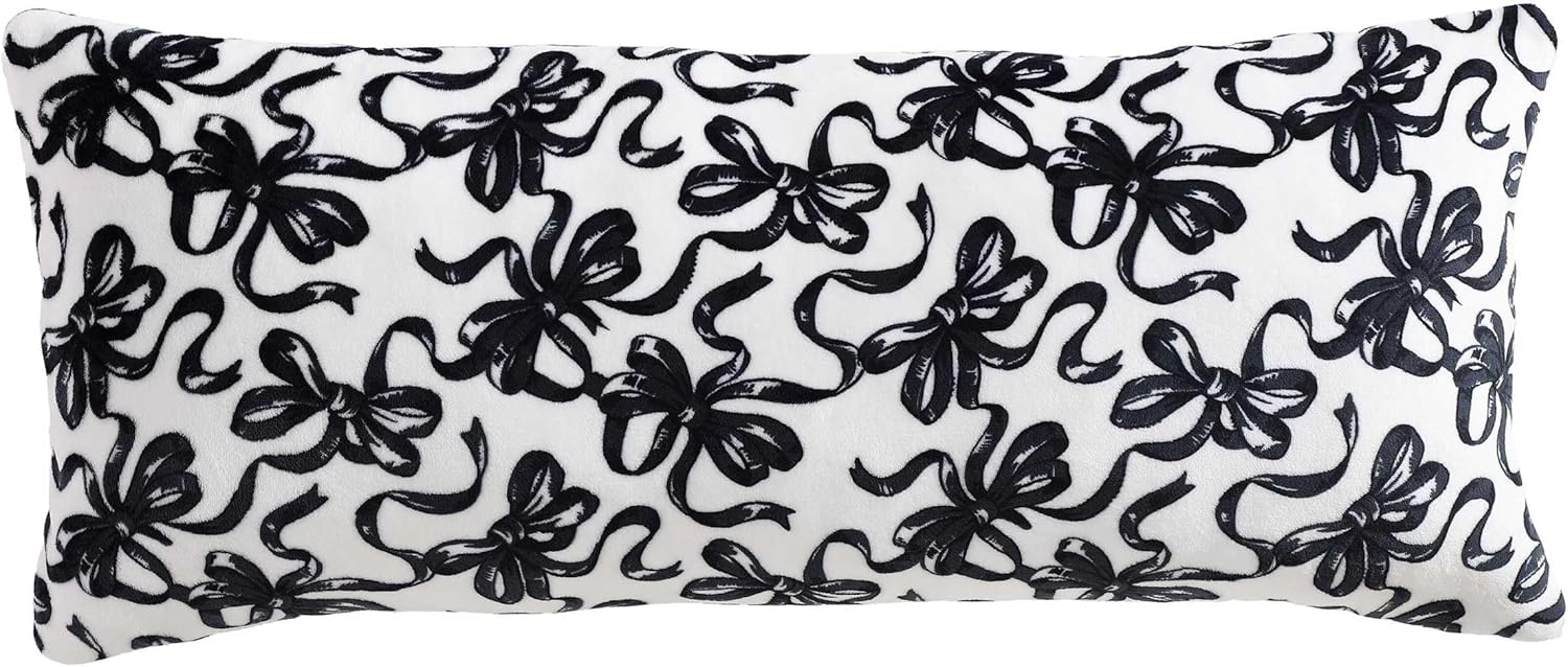 Betsey Johnson - Throw Pillow, Plush Pillow with Hidden Zipper, Throw Pillow for Couch or Bed (Ballet Bows Grey, 20" x 48")