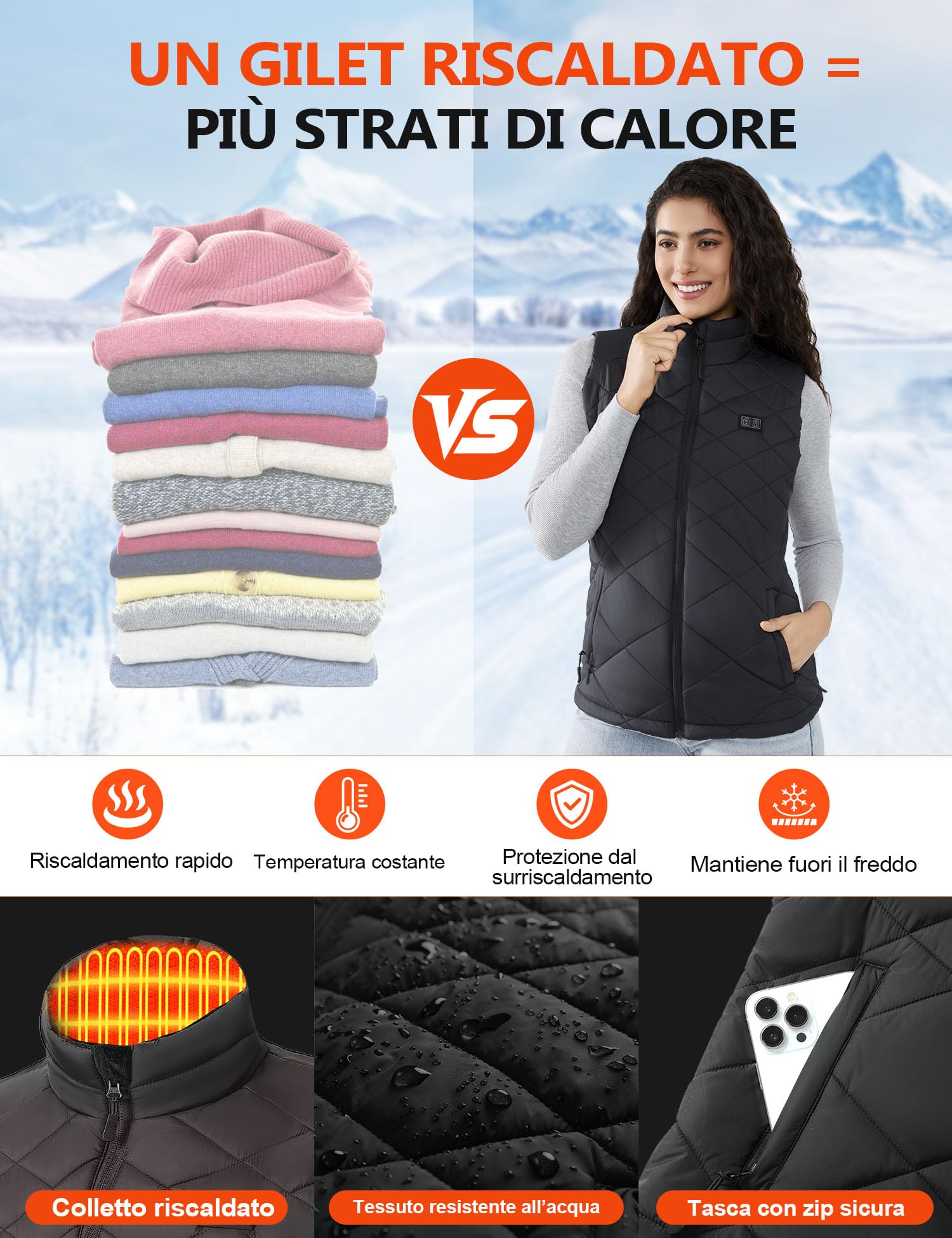 Gilet Riscaldato Donna con Batteria 18400mAh 7.4V – Gilet riscaldato con 8 Zone, Leggero e Caldo, Lavabile in Lavatrice, Giubbotto Termico