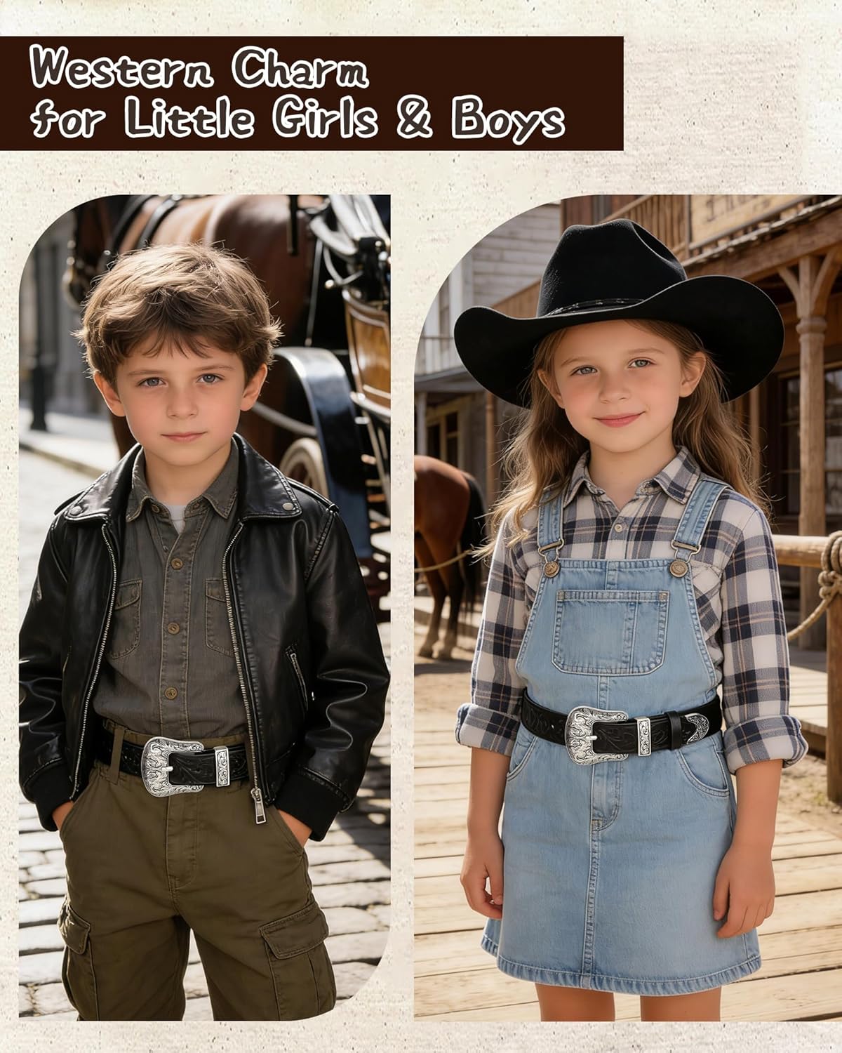 AWAYTR Kids Western Belt for Girls - Vintage Cowgirl Leather Belt for Jeans Dresses - Image 4