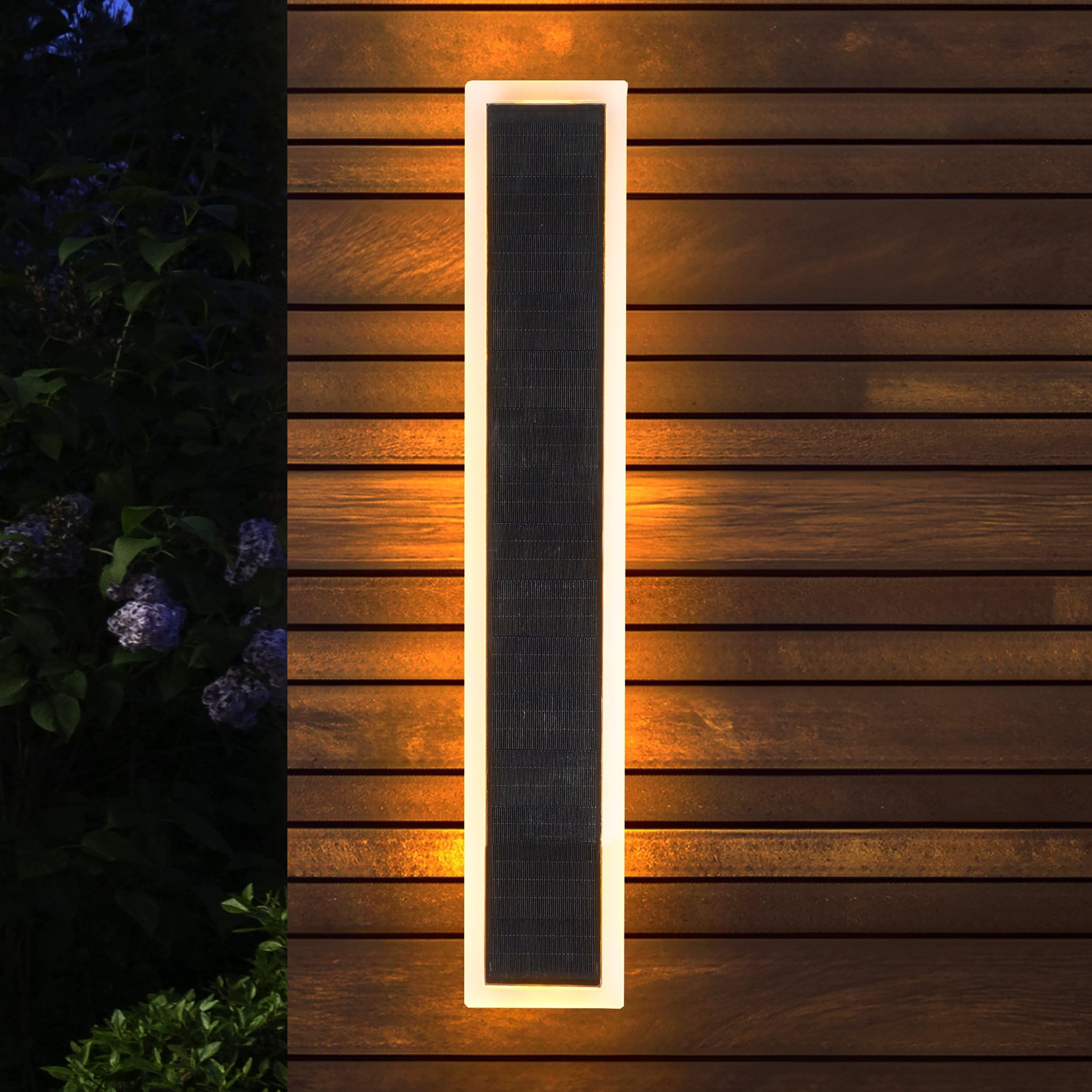Esotec Solar Wandleuchte Außenwandleuchte SmartLight 50 Metall 102652 | Abm: 478×95×42mm, Metall, Fernbedienung, 3000/4000/6500K, Timer 3/5/8 Std, Akku wechselbar, Monokristallin 9,8Wp, 200lm, IP65