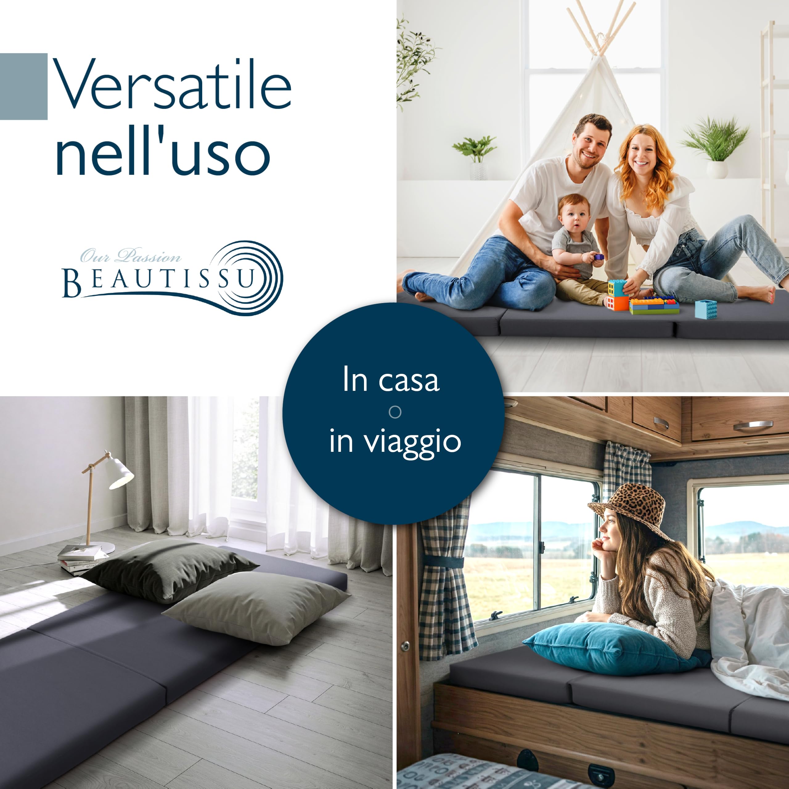 Beautissu Materasso da Campeggio Pieghevole - per Ospiti - Campix 120x195 cm - Soffice Confortevole e Funzionale - Grigio - Materasso Traspirante in Microfibra - Lettino da Viaggio