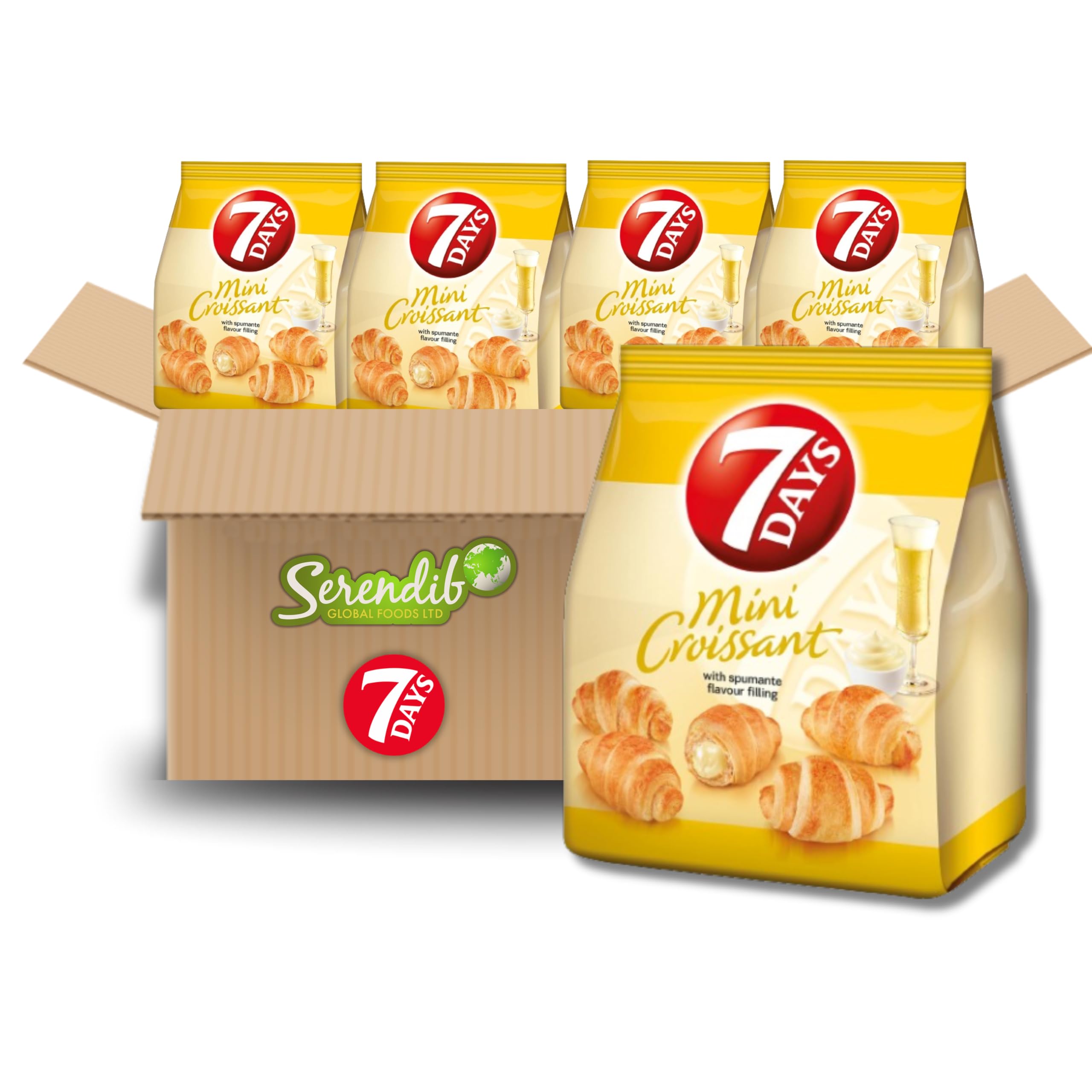 7 Days Mini Croissants 185g | Premium croissant dough with creamy fillings | The perfect pantry snack | (4 Pack, Spumante flavour Filled Mini Croissants)