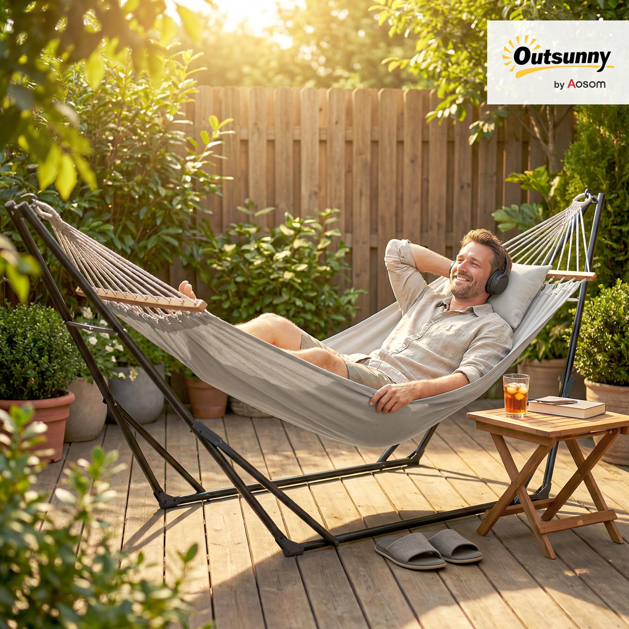 Outsunny Hammock Stand 290 cm, Folding Steel Hammock Frame, Portable and Adjustable with Carry Bag, 120kg Capacity, Black - 2