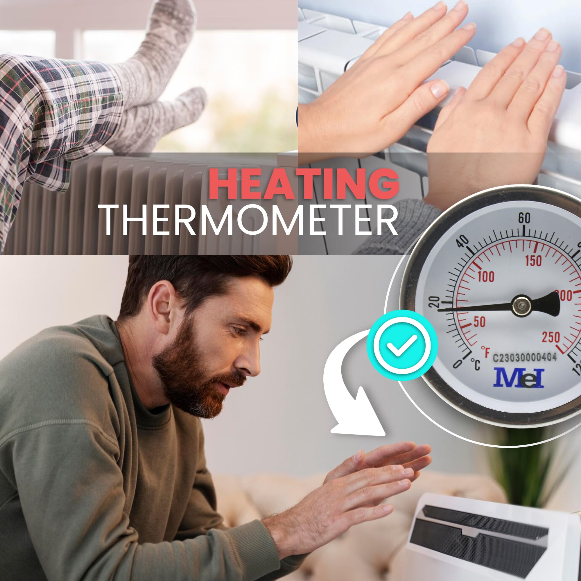 DOJA Barcelona | Termómetro para Tuberías y Caldera 0-120 ºC | Pack 1 | Ø63mm | Bimetalico | Para Cocina, Exterior y Agua Caliente