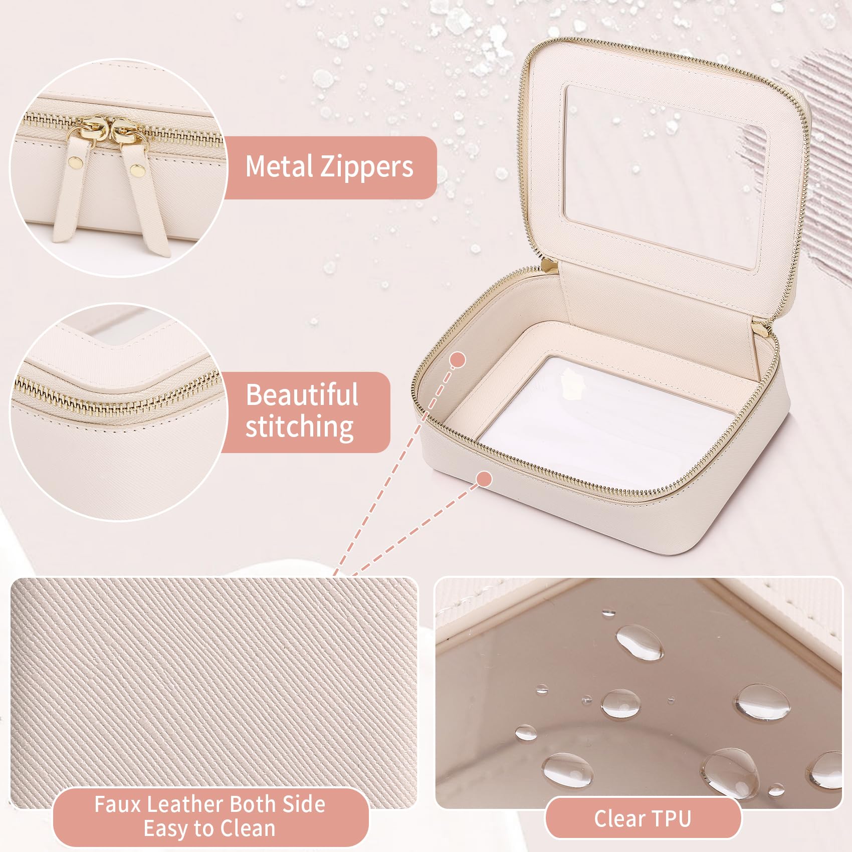 Transparente Make-up-Tasche, klein, Kosmetik- und Kulturbeutel, wasserdicht, Reisetasche, Organizer, Make-up-Tasche für Auto, mit Reißverschluss, Beige, M-1, Transparente Make-up-Tasche