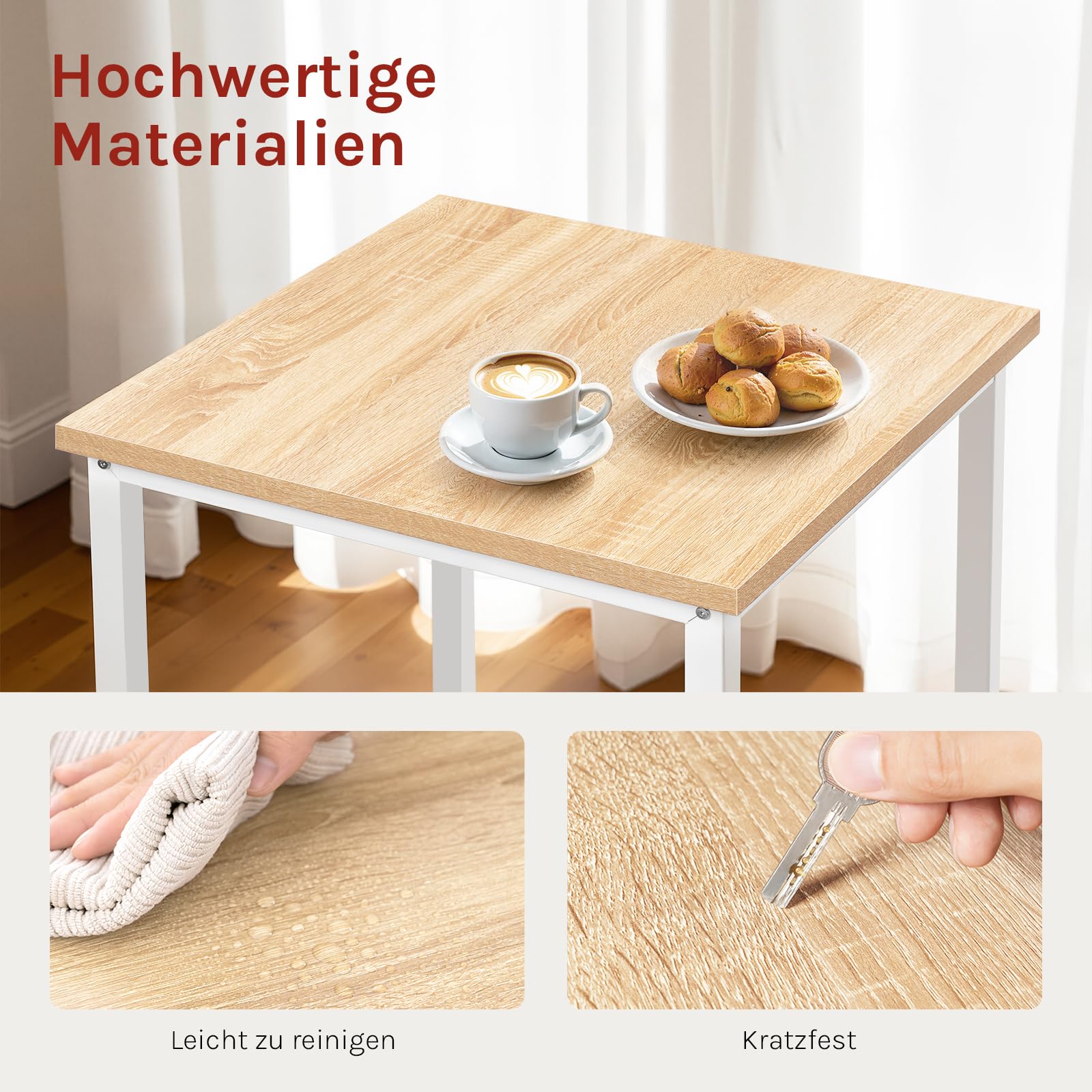 WOLTU Kleiner Bartisch 60 x 100 x 60 cm, eckiger Stehtisch platzsparend, Hochtisch aus Metall & Holz für Bar Küche Wohnzimmer, Weiß+Hell Eiche, BT34hei