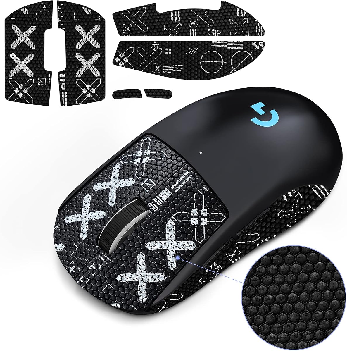 JINGDU Piel Antideslizante Compatible con Logitech G PRO X Ratón Inalámbrico Superligero para Juegos, Cinta de Agarre Antideslizante, Agarre a Prueba de Sudor, Funda Protectora, Negro