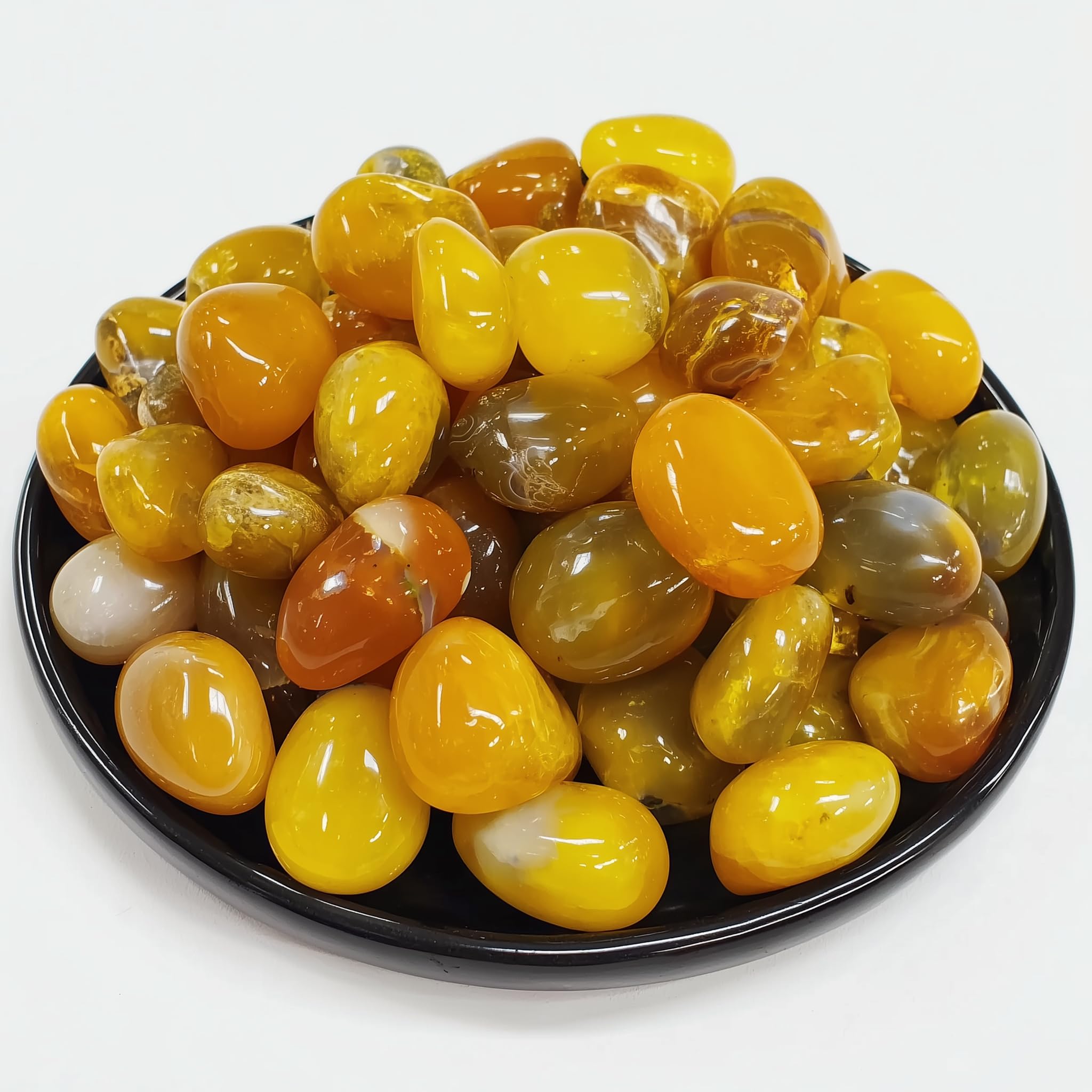 Yellow Agate Healing Crystal Stone Set - 24 Pieces, 0.6" Natural &amp; Polished Stones for Healing, Meditation, Reiki, Chakra, Crafting &amp; Decoration