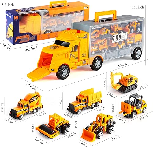 Miniatura 2 de Camión de policía 16 en 1 con luz y sonido, camión de transporte de automóvil con mini vehículos de policía fundidos a presión, señales de tráfico y