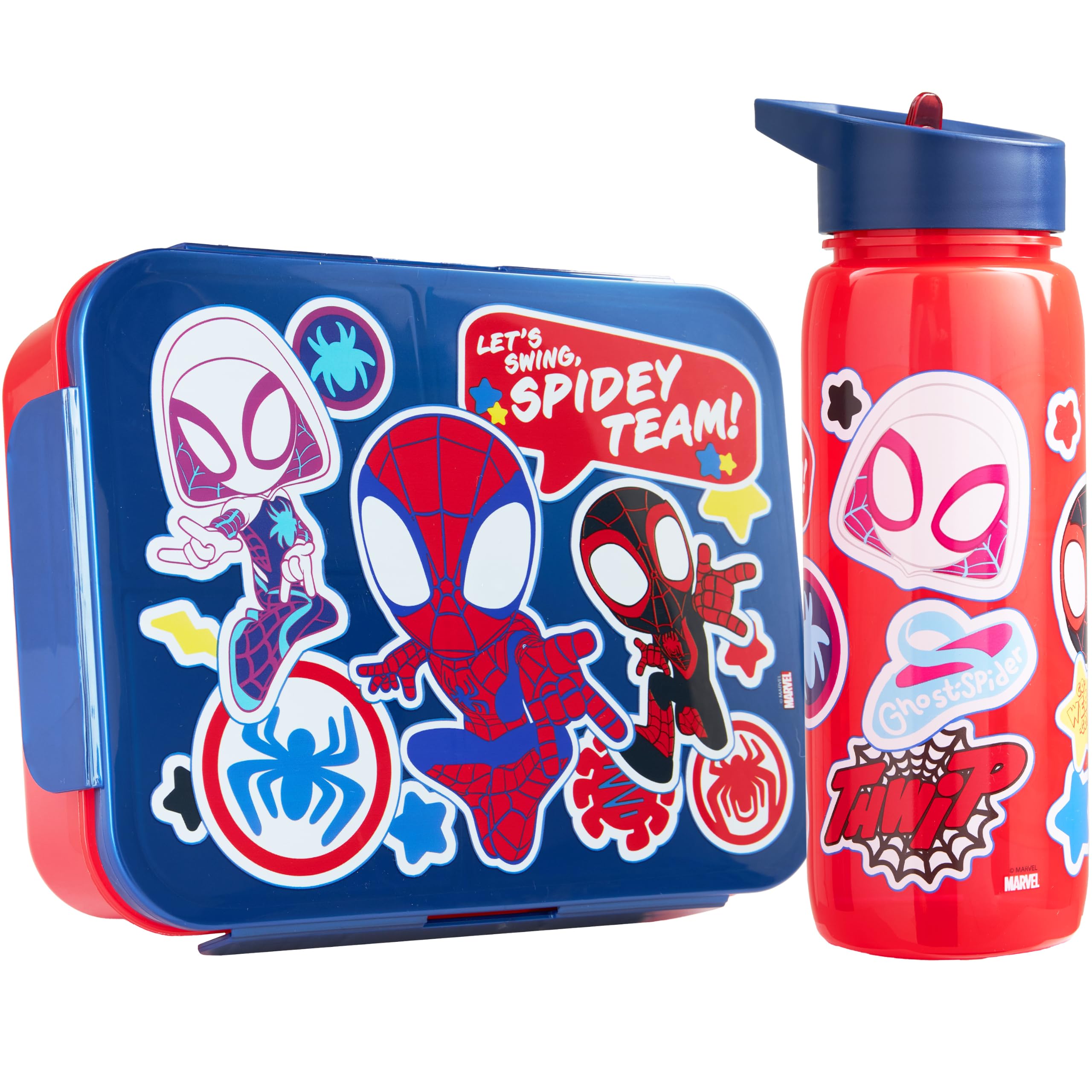 Get Trend Spidey et Ses Amis Boite a Gouter Enfant Garcon et Gourde Air Up Set, Bento Lunch Box avec Compartiments et San BPA Gourde avec Paille, Lave Vaisselle et Micro-ondes Sûre (Multi Spidey)