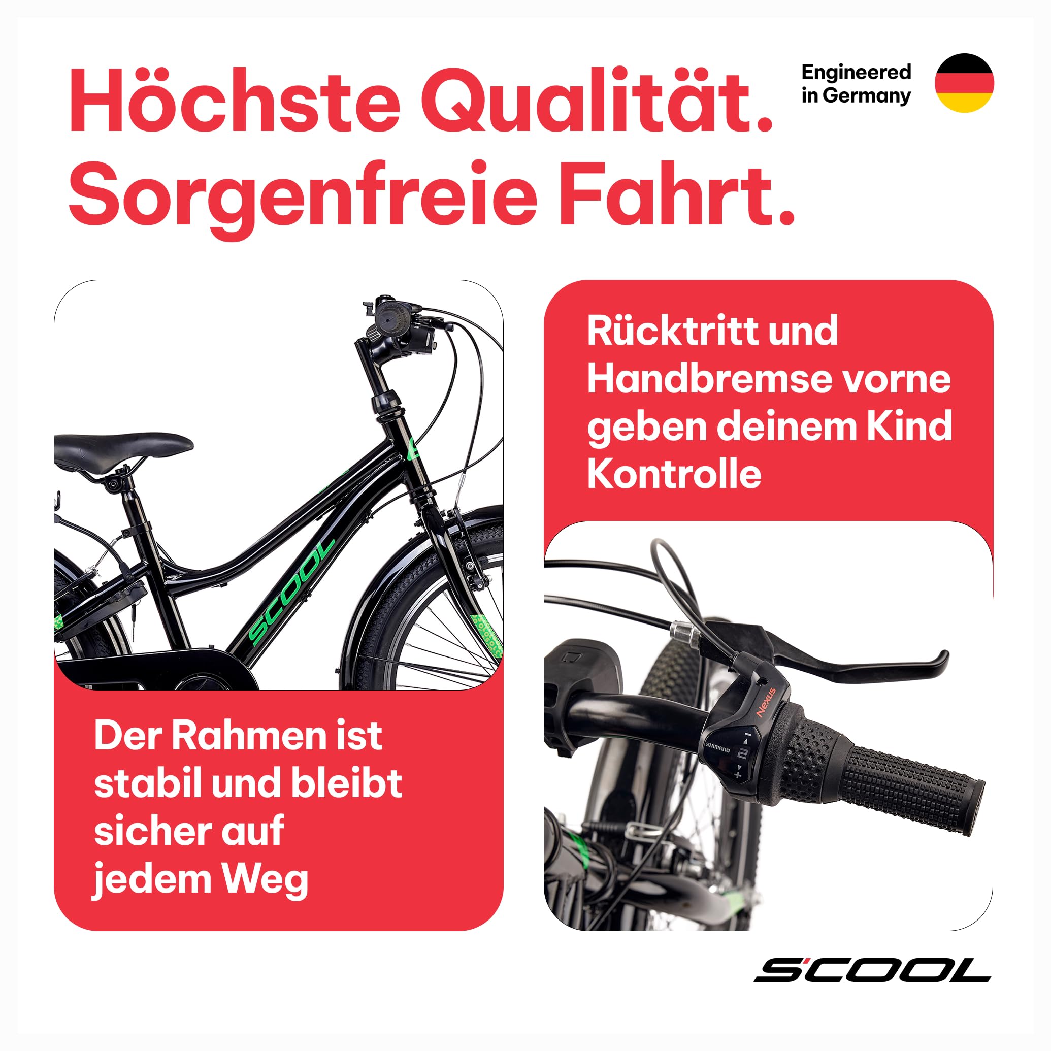 S’COOL Kinderfahrrad 20, 24, 26 Zoll, 3-Gang Nabenschaltung mit Rücktrittbremse, troX, Körpergröße 115–165 cm, 6–14 Jahre, sicher im Alltag, für Jungen & Mädchen