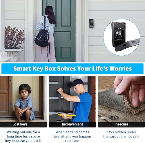 Miniatura 3 de Caja de seguridad con cerradura de llave para exteriores, caja fuerte con aplicación, código, huella digital desbloqueada, adecuada para llaves de