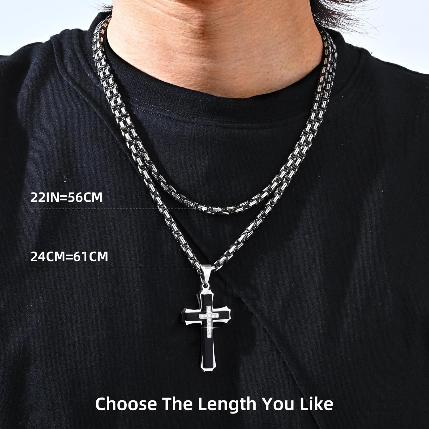 Byzantine Cross Necklace for Men, Black Silver Stainless Steel Cross Chain Pendant Necklace Masculine Chunky Sturdy Mens Christian Jewelry Gift 22/24 Inch - Image 6