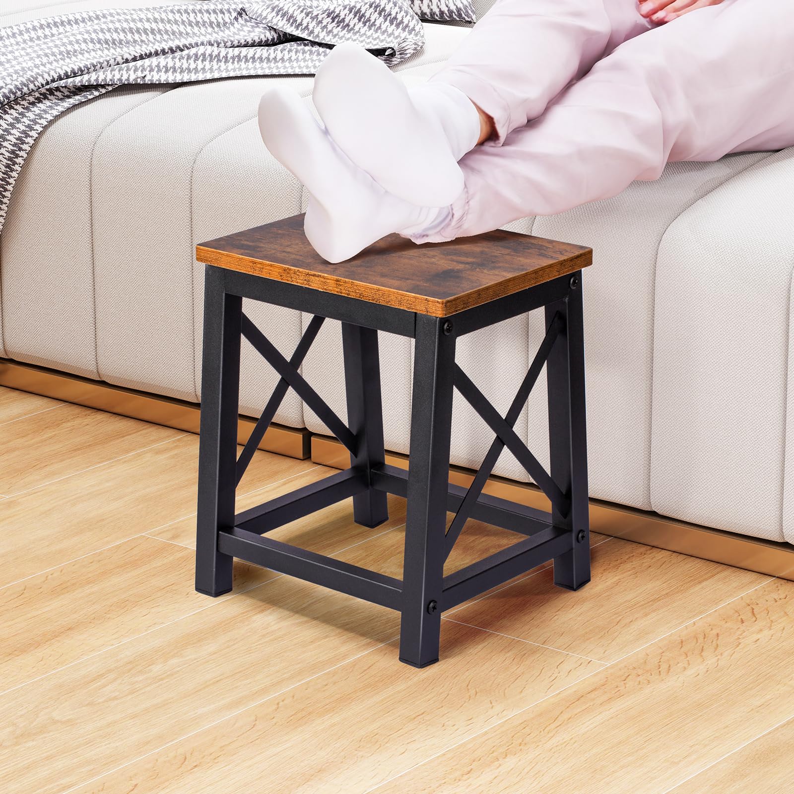 HDANI Taburete de Madera Escalera Resistente 220 kg Marco Metal Antideslizante Marrón-Negro