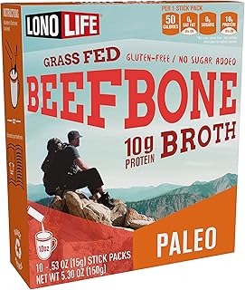 LonoLife - Beef Bone Broth Sticks - 10g Collagen Protein - Grass-Fed, Gluten-Free - Keto & Paleo Friendly - Portable Indiv...