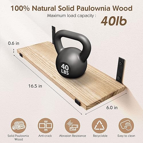 Miniatura 3 de SALA Estantes flotantes para decoración de pared, estantes de pared de 6 pulgadas de ancho, juego de 8 estantes de pared de madera marrón claro,