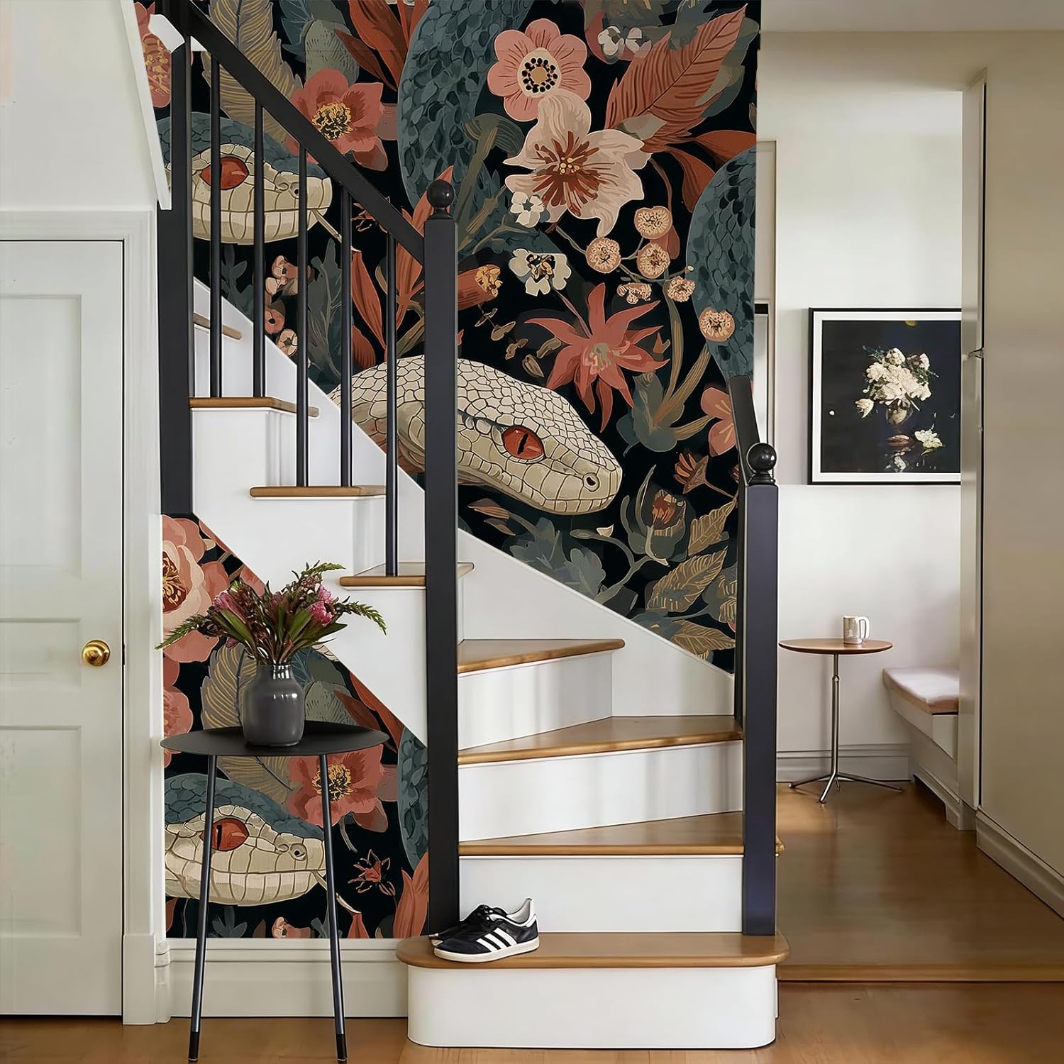 Stickorama Boho Floral Leaf Snake Jungle Animal Peel and Stick Wallpaper Self Adhesive 17.72" X 236.2" Forest Wall Paper Renter Friendly Removable Waterproof for Living Room Bedroom Cabinets