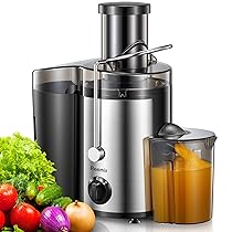 Elettrica Centrifuga Frutta e Verdura, Reemix Estrattore Frutta e Verdura Facile da Pulire, 65 MM Bocca Larga, Acciaio Inox, 2 Velocità, Spazzola & Ricetta (Black, 500W)