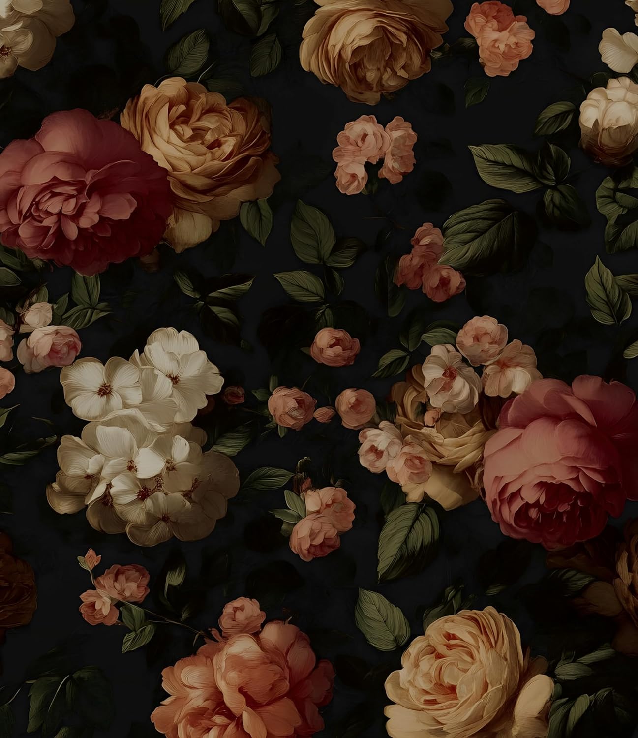 Vintage Dark Floral Wallpaper Peel and Stick, Black Pink Rose Contact Paper 17.5" x 118", Thick Boho Wall Paper Self Adhesive Removable Waterproof for Bathroom Bedroom Shelf Cabinet Drawer Table