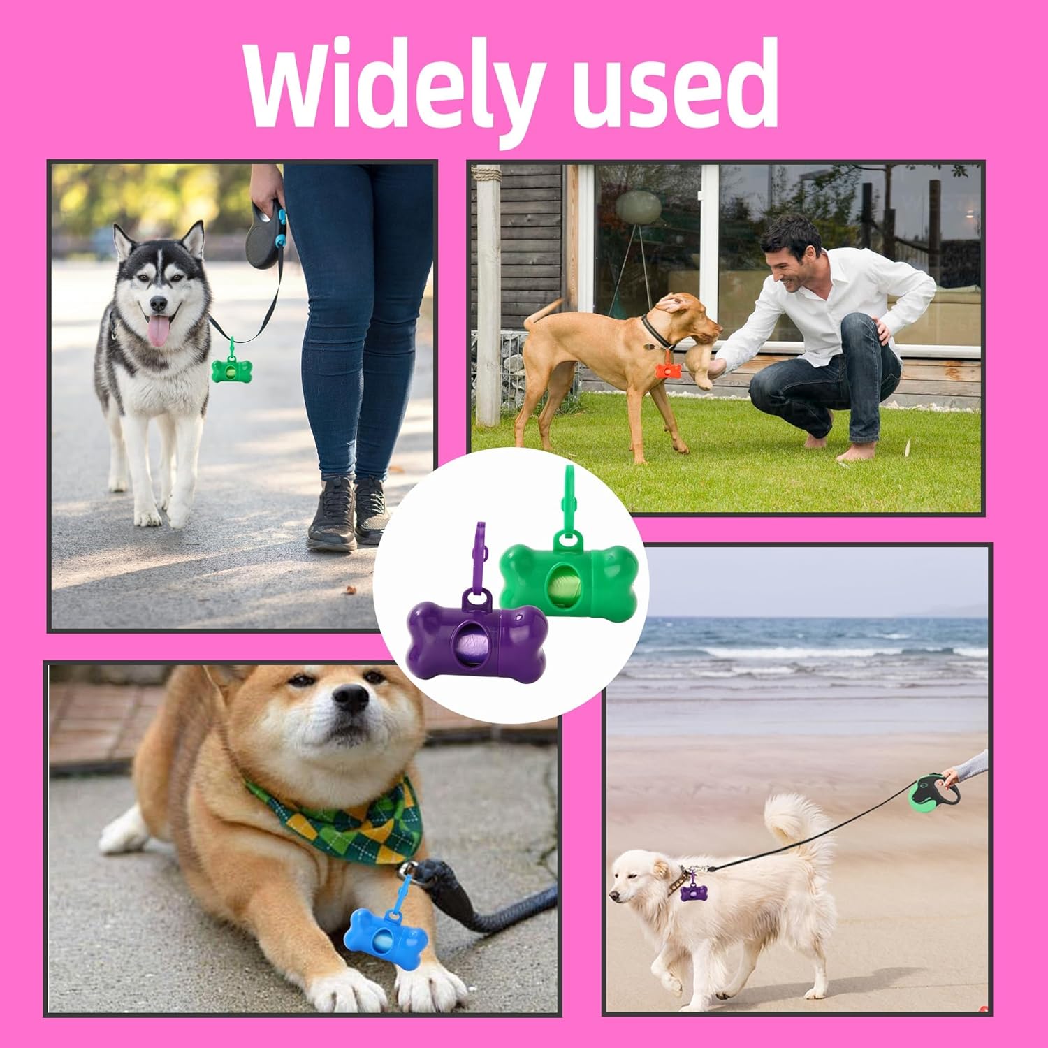 50 Pcs Dog Poop Trash Bag Holder Dispenser Plastic Dog Poop Waste Bag Holder for Leash with Hook and Leak Proof,with Leak Proof PET Waste Bags for Walking Hiking Camping (Bone Shape)