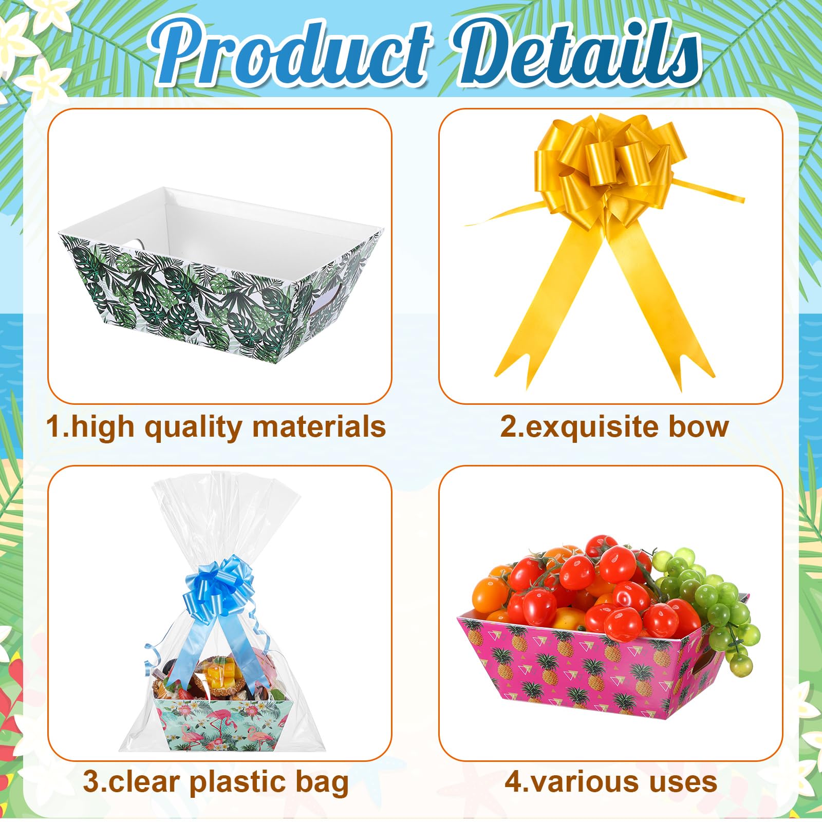 Canlierr 50 Stück leere Geschenkkörbe, inklusive 12 Stück 20,3 x 15,2 x 7,6 cm Geschenkkorb, leer zum Befüllen mit Griffen, 18 Schleifen und 20 transparente Plastiktüten für Hochzeit, Geburtstag,