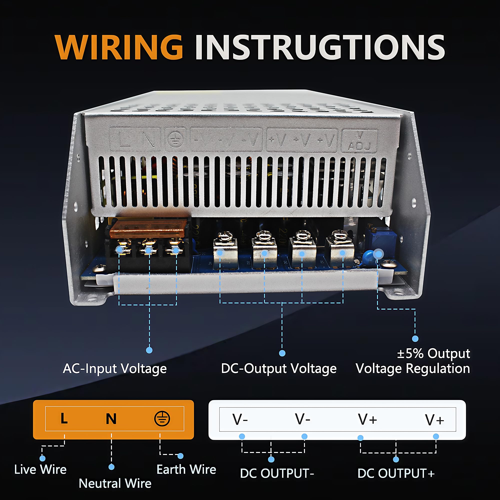 AC To DC Converter 12V 16A 200W Power Supply - Universal 110V/220V Input, 3 Output Ports