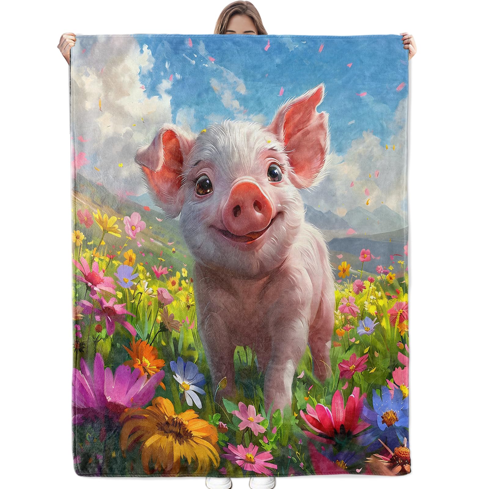 Plaid polaire cochon joueur couverture en flanelle de canapé salon taille S