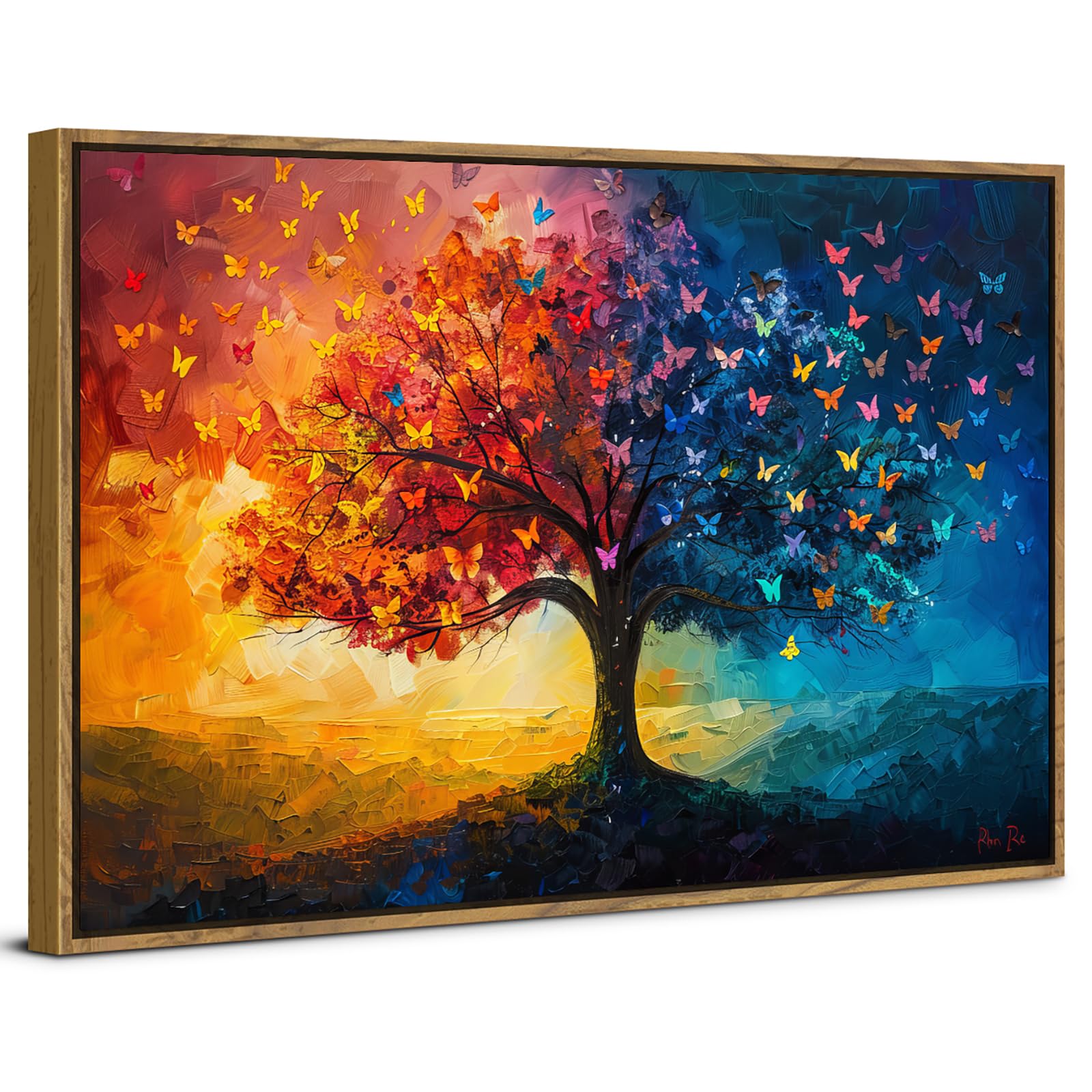 Colourful Tree of Life Wall Art for Living Room Decor Abstract Blossom Tree Painting Pictures Nature Butterfly Floral Canvas Prints Minimalist Framed Artwork for Bedroom Office Home Decoration 30x40cm