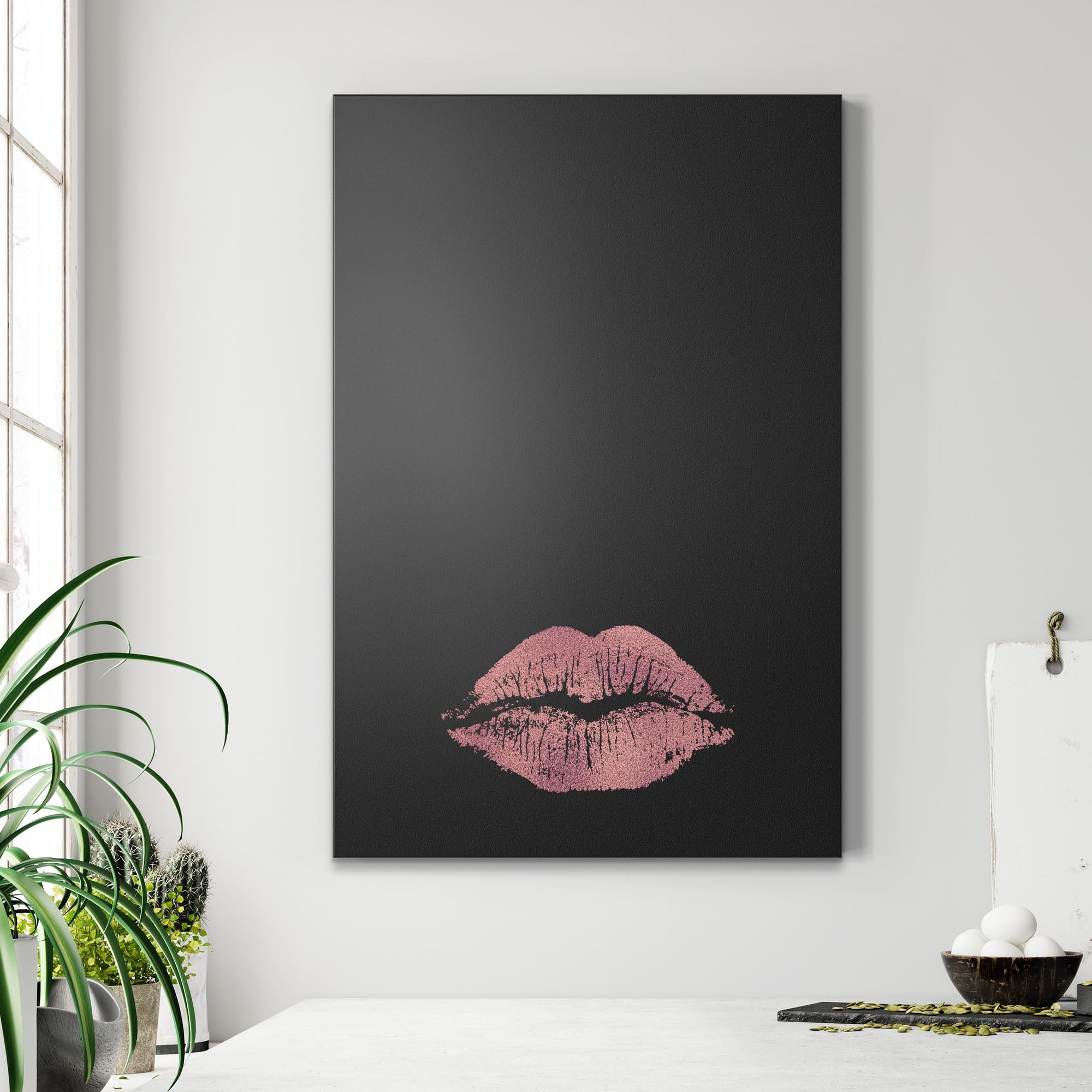 DEQORI Magnetyczna tablica do pisania kredą z nadrukiem UV | motyw "usta w kolorze różowym" | wzór prostokątny 60 x 90 cm | metalowa tablica kredowa do pisania – dekoracja ścienna do kuchni, korytarza