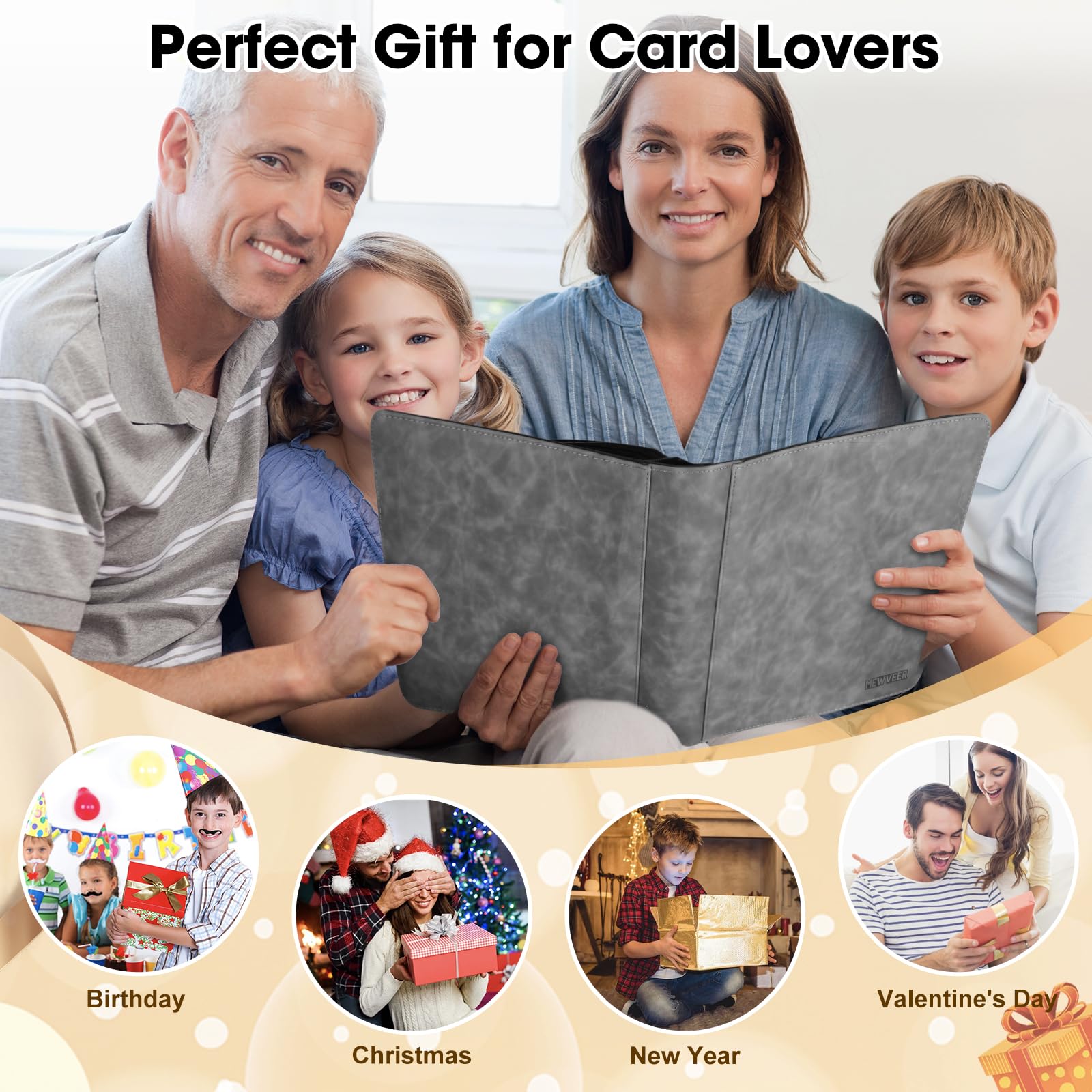 Top Loader Álbum Cartas, Album de Cartas, Capacidad para 252 Top Loaders 9 Bolsillos, Carpeta Cargadores Superiores Card Binder para Tarjeta YGO, Gris (No para cartas SIN un Top Loader)