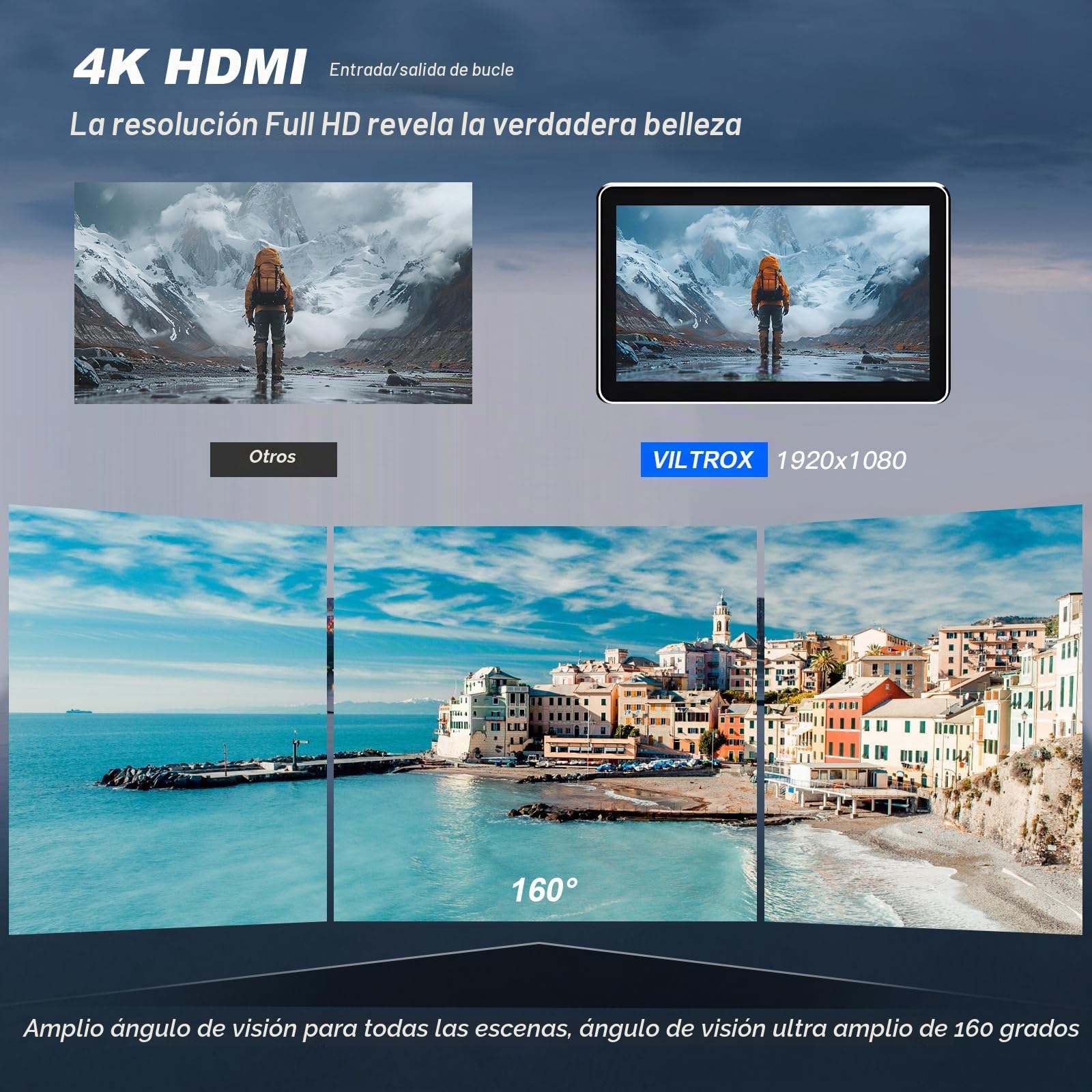 VILTROX DC-X2 6" Monitores de Campo DCX2 para DSLR Pantalla Táctil Monitor Externo 4k 2000nits X2 Monitor 3D LUT 1920x1080 IPS con Sunshield 2200 MAh Batería para Sony Canon Nikon