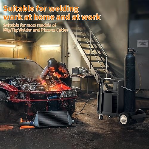 Miniatura 7 de Carro de soldadura, carros de soldadura con almacenamiento de tanque y rueda, carrito de soldador resistente de capacidad de 200 libras para