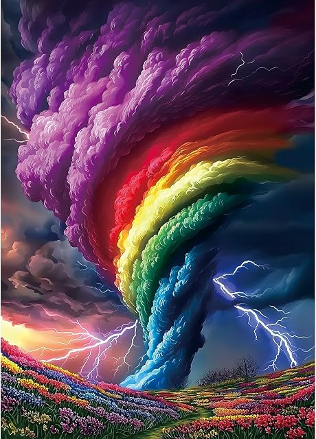 Blueforest 1000 Puzzles en pièces pour adultes, Puzzle en Tornado Rainchbow pour adultes et puzzles en arts difficiles, pour cadeaux Jeux de fête d'anniversaire Famille, 27.5 * 19.7 Puzzle sans poussière de pouce