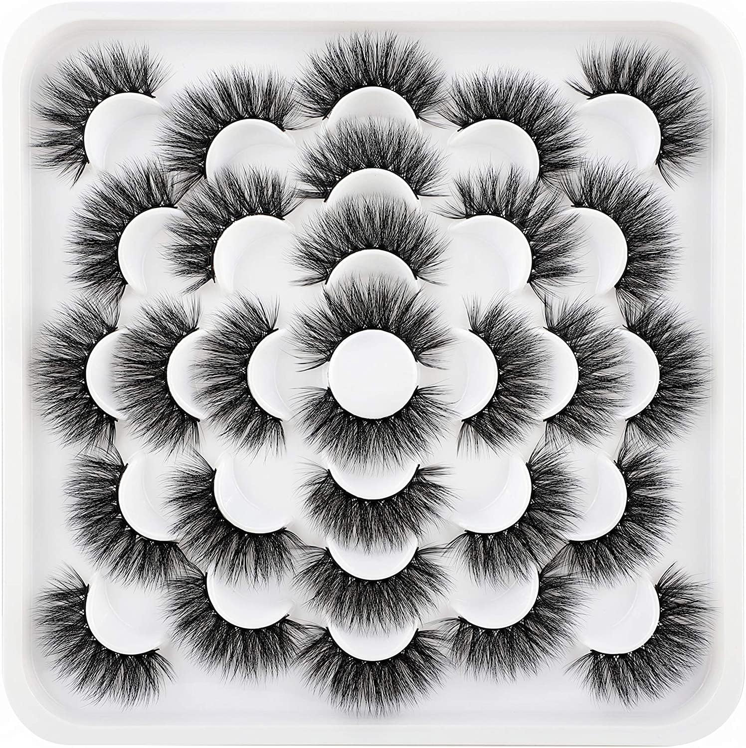 Newcally False Eyelashes 20MM Fluffy Faux Mink Lashes Pack 15 Pairs Long Dramatic 5D Volume Thick Cross Fake Eye Lashes Multipack