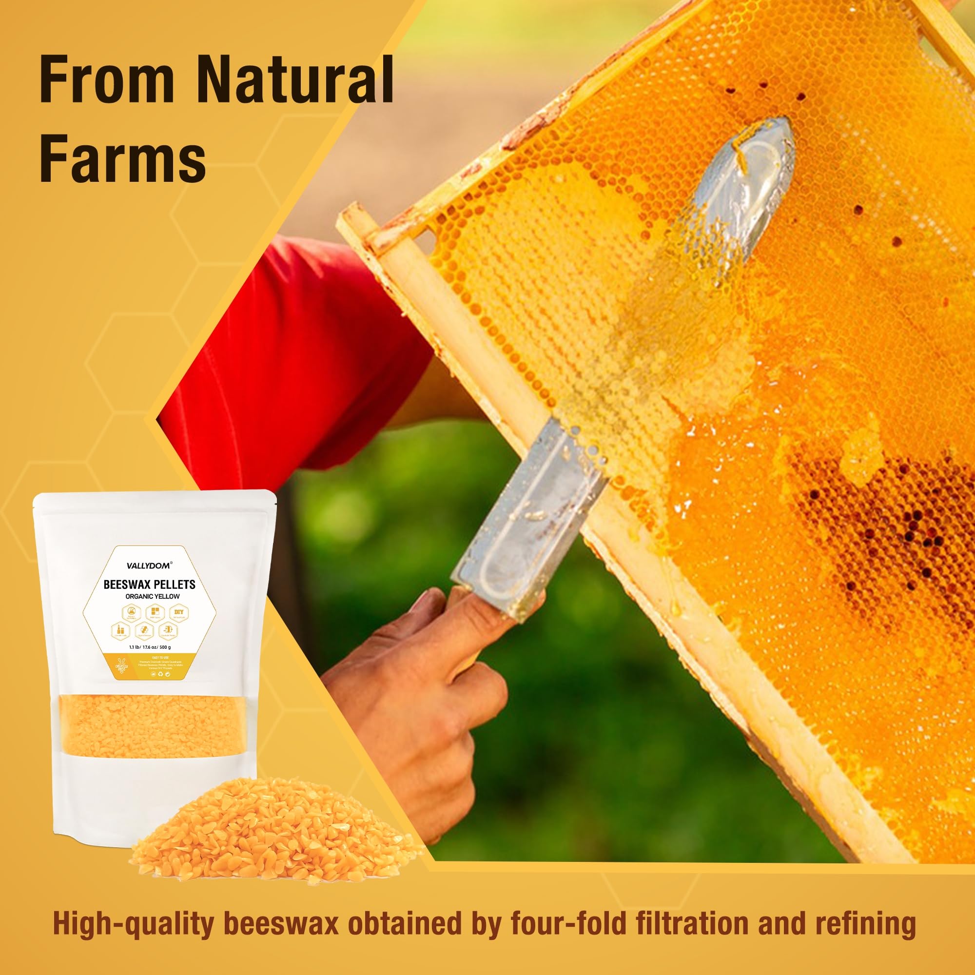 VALLYDOM Beeswax 2.8KG Yellow Beeswax Pellets, Candle Wax, Organic Beeswax - Image 2