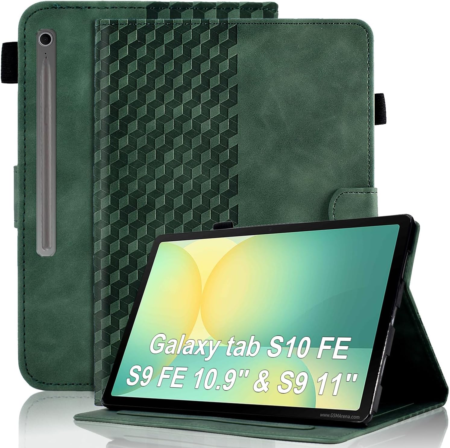 Case for Samsung Galaxy Tab S10 Lite/ S10 FE/ S9 FE 5G 10.9 Inch/Tab S9 11 Inch, Magnetic PU Leather Folio Adjustable Stand Shell Foldable Card Holder Multi-Angle Woman Man,Retro Green