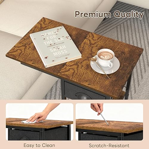 Miniatura 3 de Mesa auxiliar de 3 niveles con ruedas y rotación de 360°, mesa C con cajón, mesa auxiliar para sofá, escritorio pequeño para ahorrar espacio para