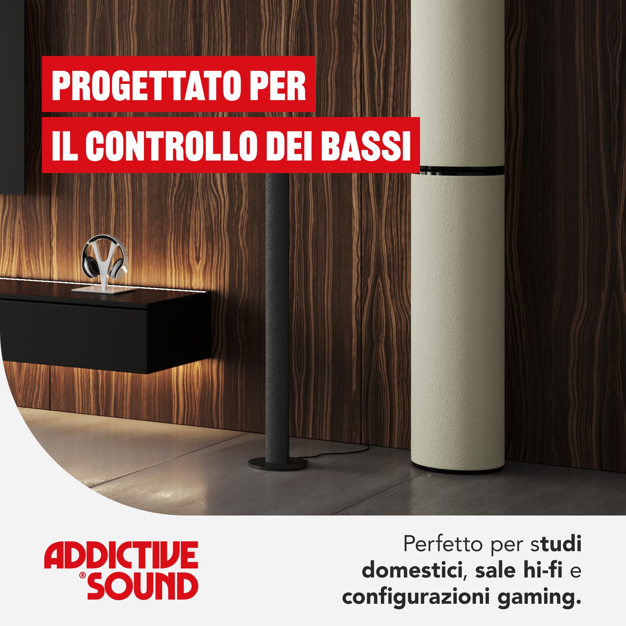 Addictive Sound Bass Trap Cilindrico Premium - Qualità Studio - Lana Acustica Specializzata 80-210 Hz - Prodotto nell'UE - Impilabile Autoportante - Garanzia 36 Mesi - 100cm, Nero