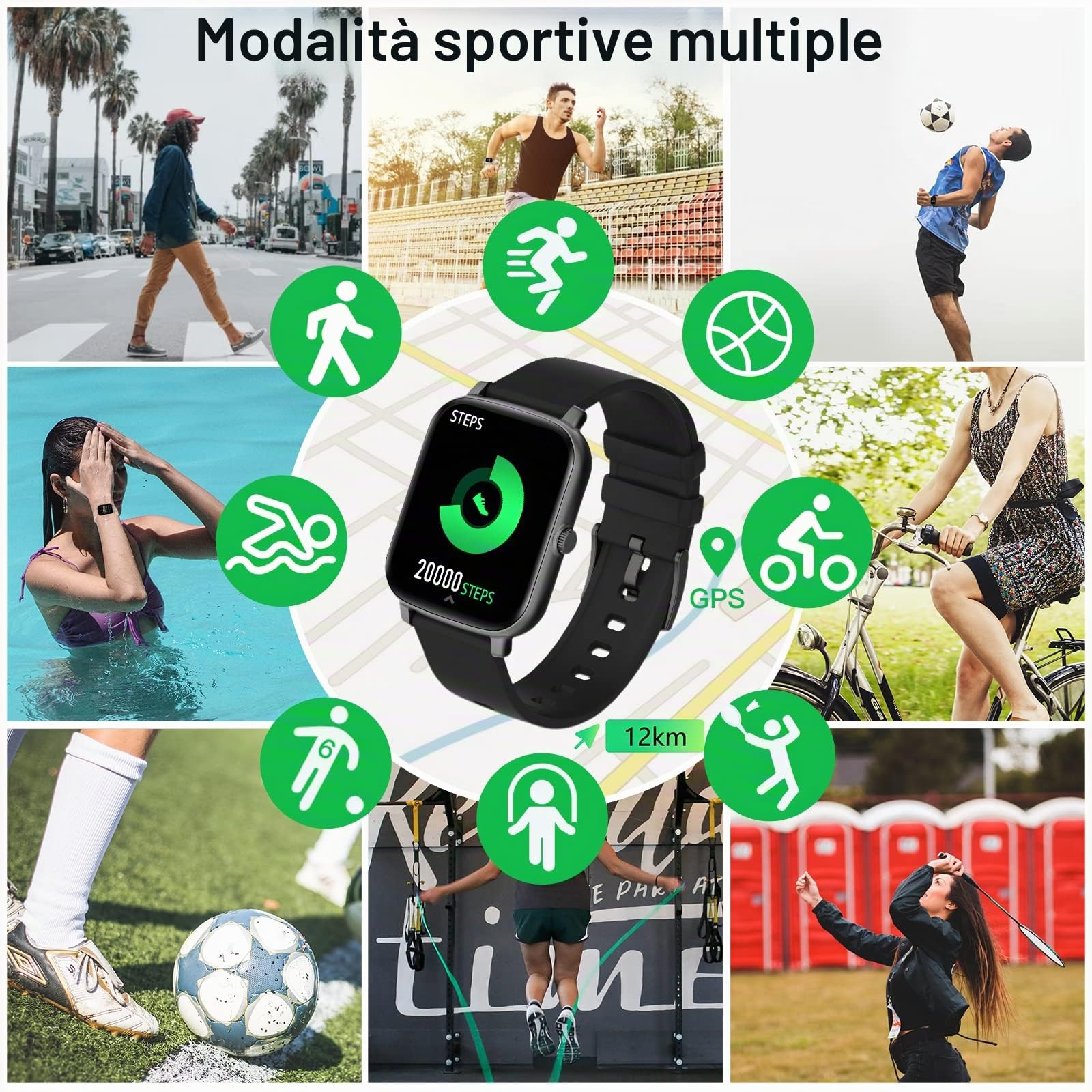 Orologio Smart Touchscreen da 1,7" per Uomini e Donne, Compatibile con Telefoni Android/iOS, Fitness Tracker con Cardiofrequenzimetro, Ossigeno nel Sangue, Controllo Vocale AI (Nero)