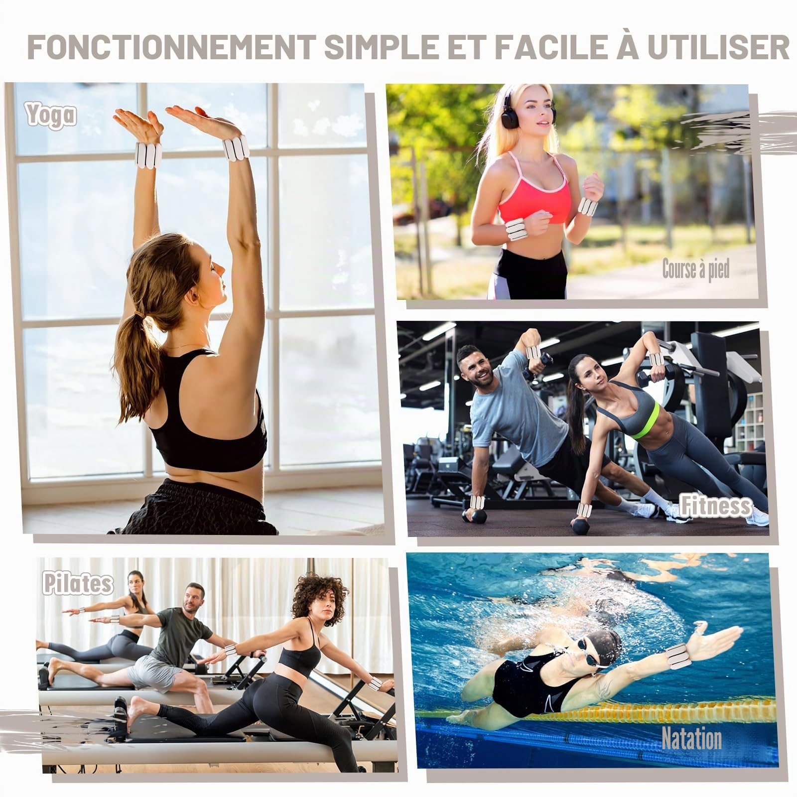 1 paire de poids de poignet (0,5 kg chacun) | Poids réglables et portables pour poignet et cheville, bracelets de poignet en silicone pour femme | Yoga, danse, pilates, natation, marche et gym