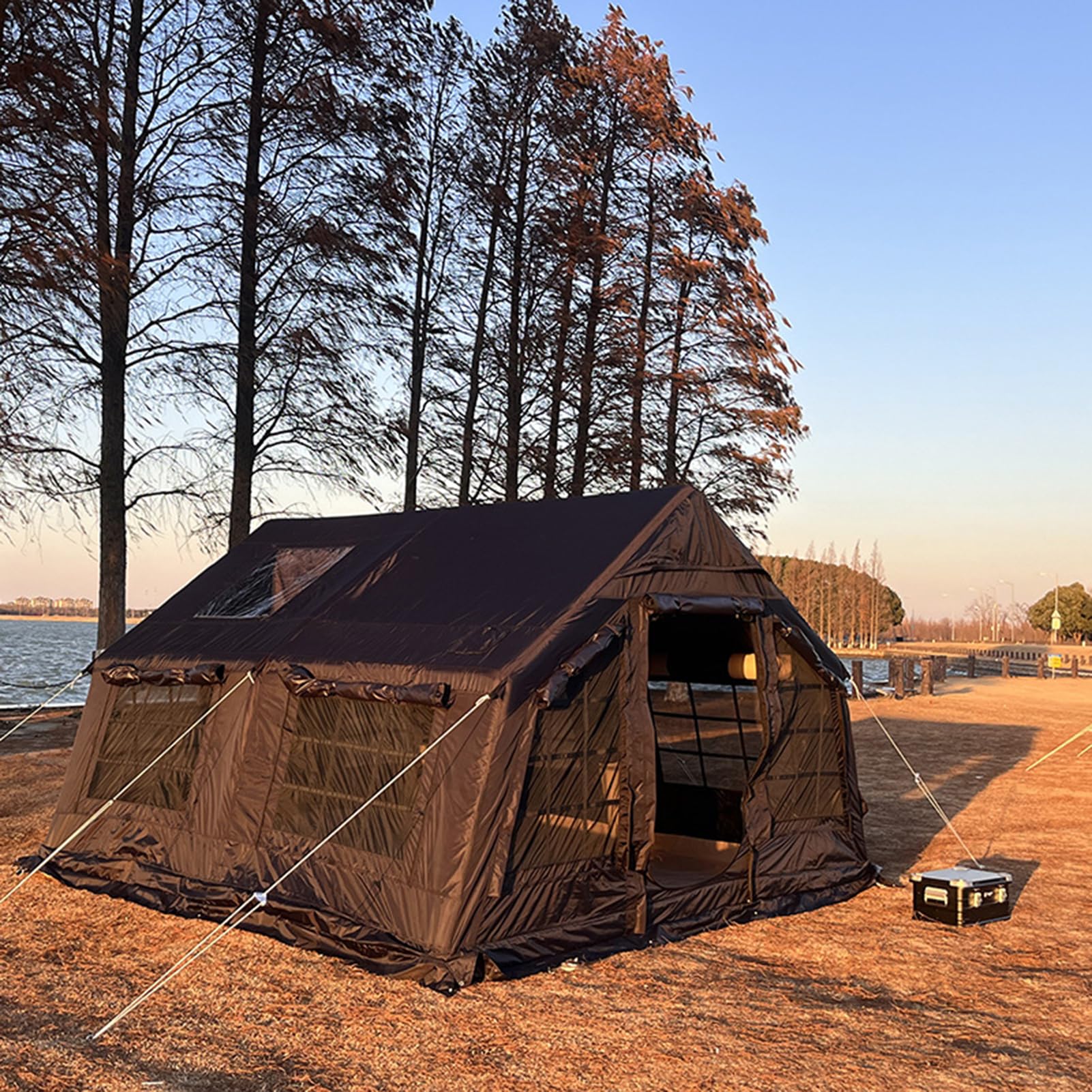 Tipi Zelt Outdoor,Extra großes aufblasbares Campingzelt, 13 m² Glamping- Zelte, einfach aufzubauen, winddichtes 4-Jahreszeiten-Outdoor-Baumwollzelt mit Ofenansch Sport & Freizeit