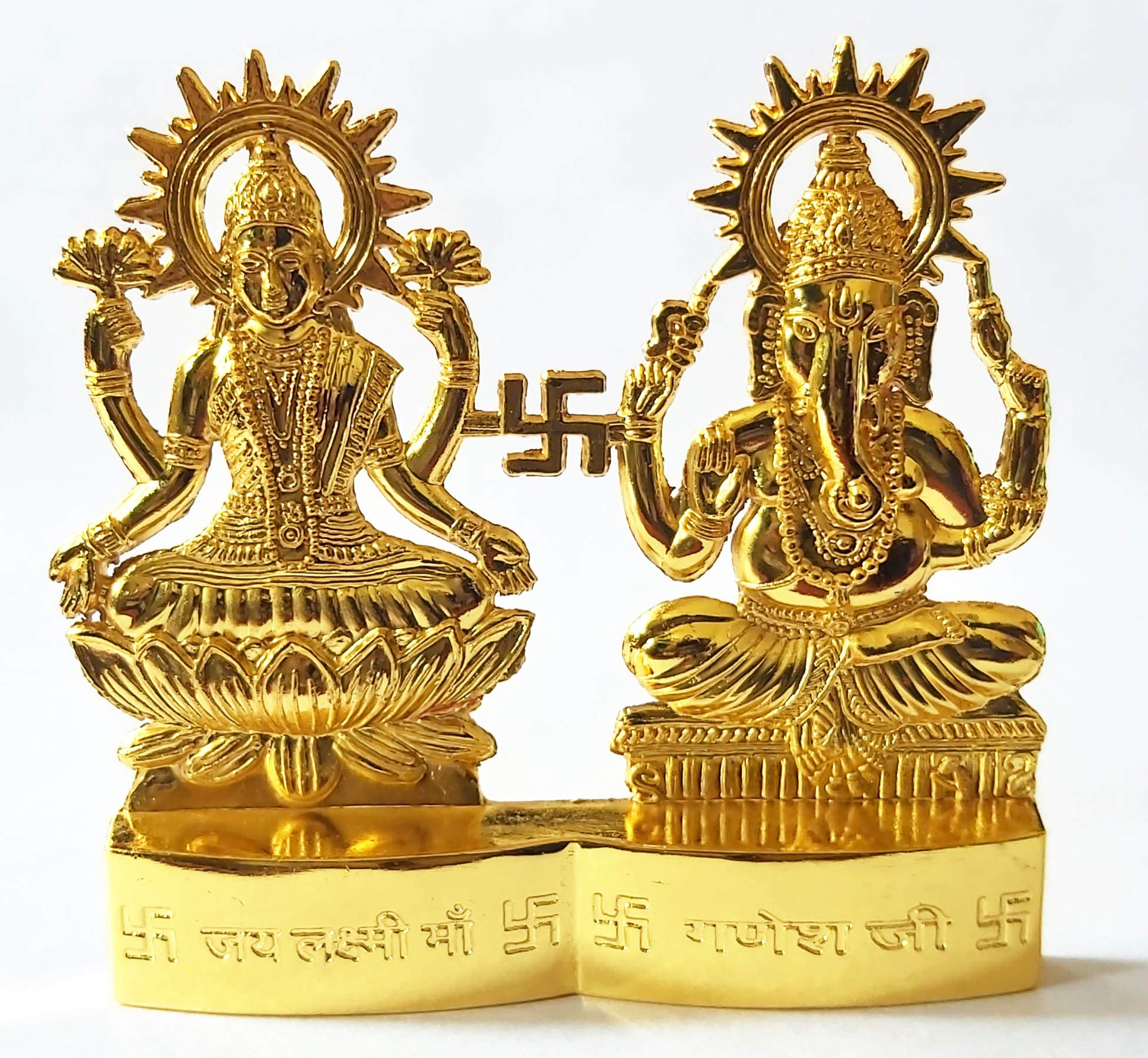 PARIJAT HANDICRAFT 4-Inch Hindu god Lakshmi Ganesha Metal Figurine Statue Idol murti Set for Home Indian Diwali Festival Pooja puja décor Indian Gift Items