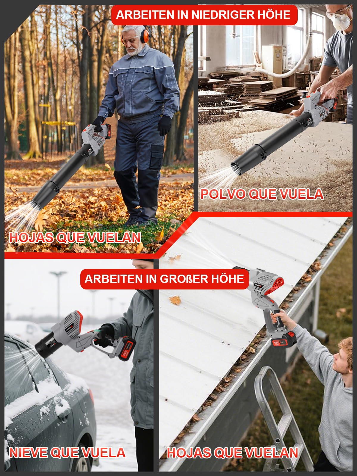 Soplador de Hojas inalámbrico con Modo Turbo,1189m³/h,21V,5 Marchas con 2 baterías de 4.0Ah y Cargador, Aspiradora Ligera con rotación de 180°para césped, Patio, Garaje, soplador de Hojas y Polvo