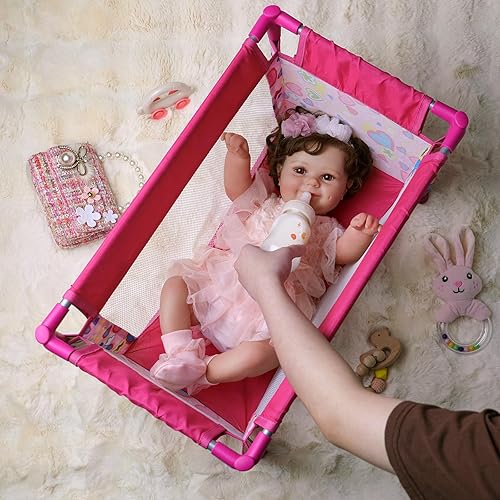 Miniatura 5 de BABESIDE Cuna de muñeca de bebé con bolsa de almacenamiento, cama plegable para muñecas Reborn de 17 a 21 pulgadas, accesorios de muñecas Reborn